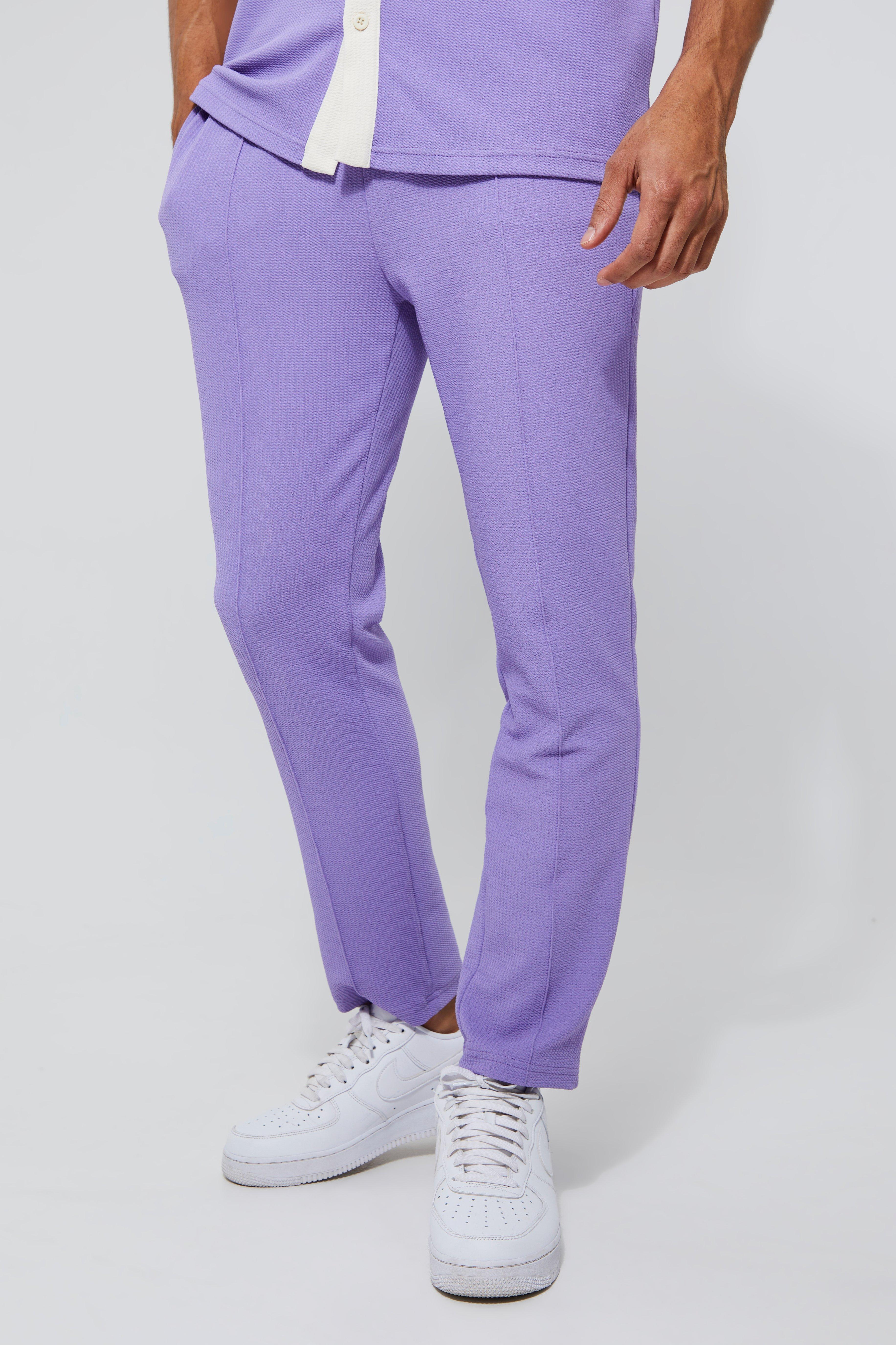 Mens Purple Elasticated Skinny Jersey Textured Trouser, Purple