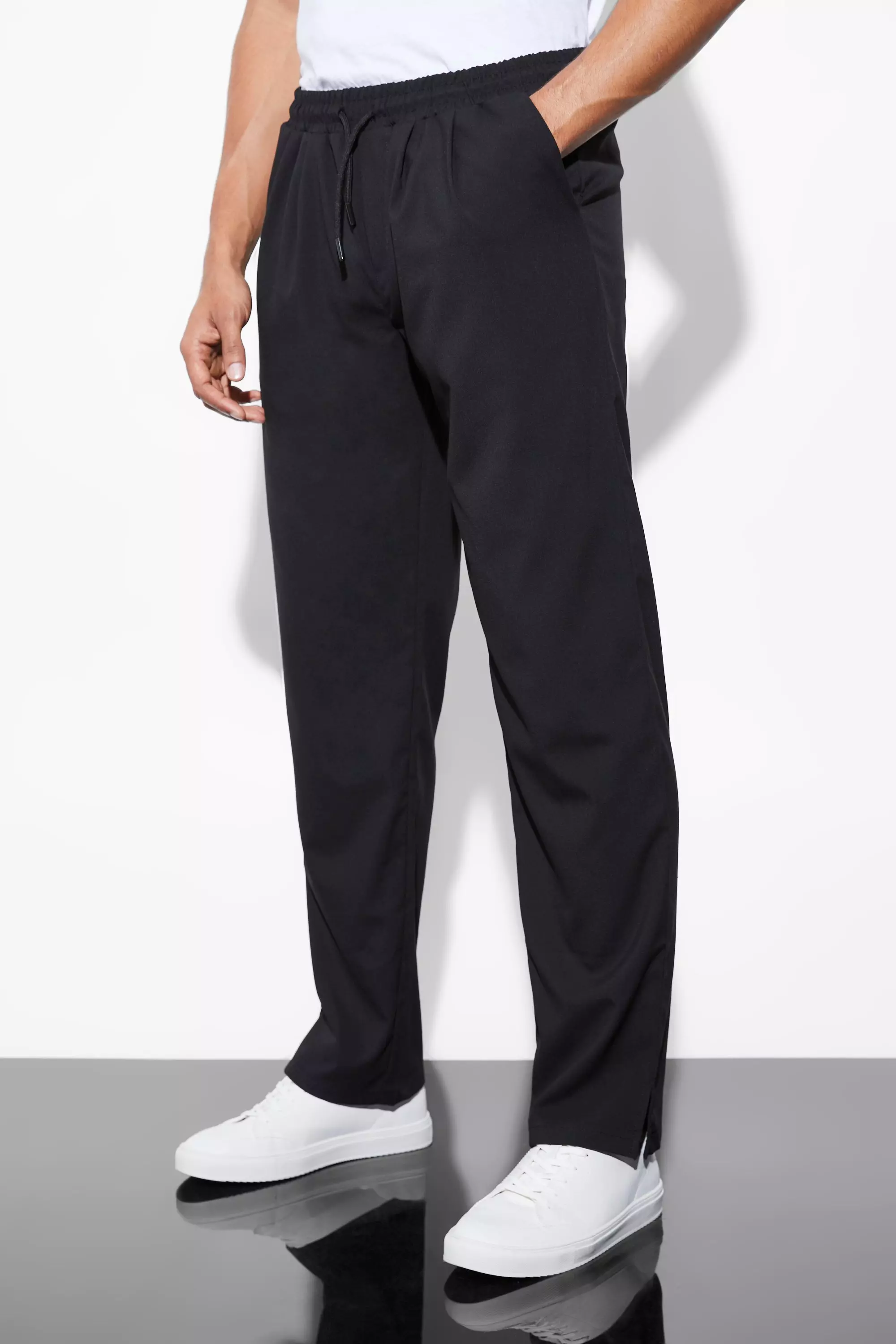 Elasticated Straight Leg Split Hem Pants