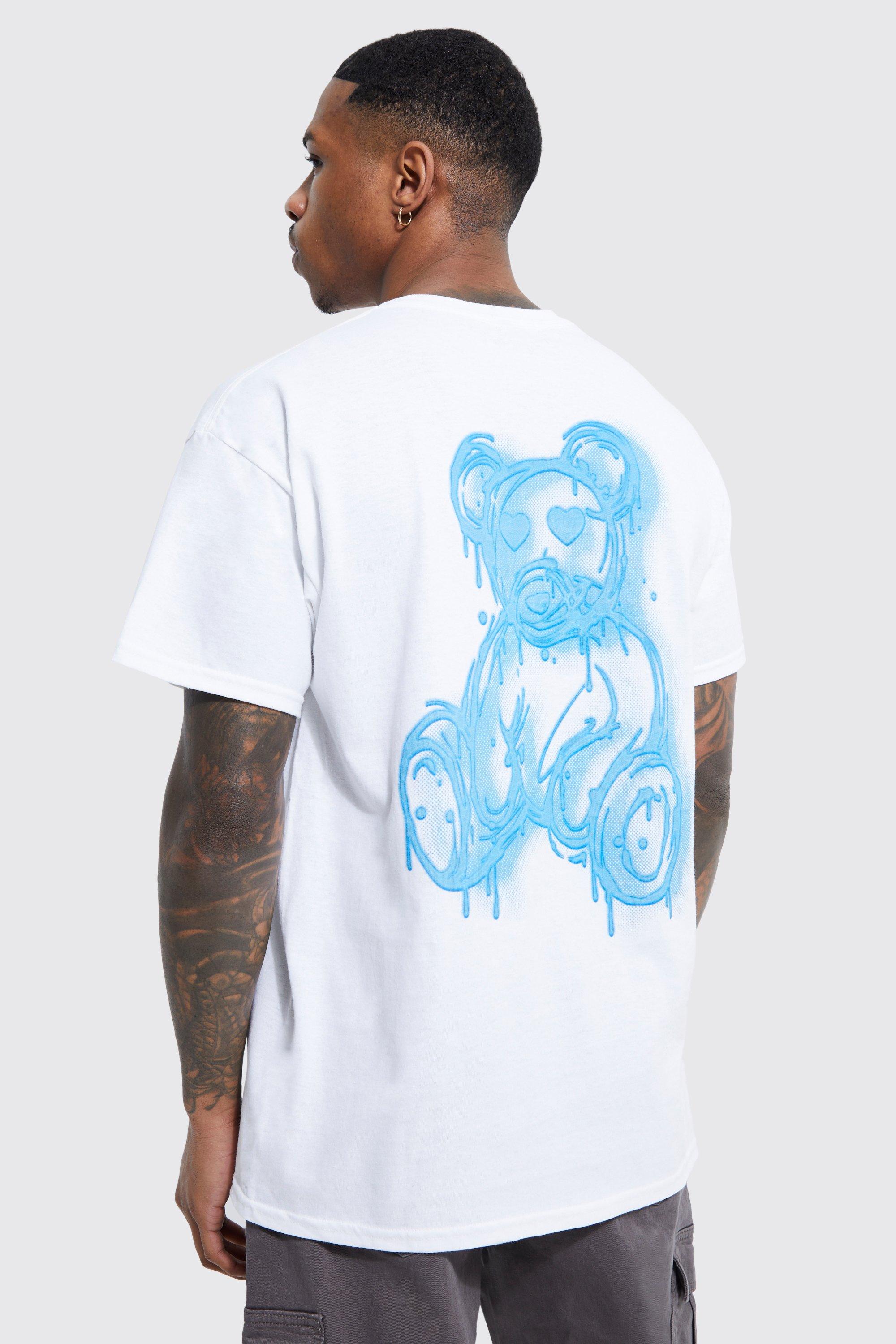 Mens White Regular Fit Spray On Teddy Graphic T-shirt, White