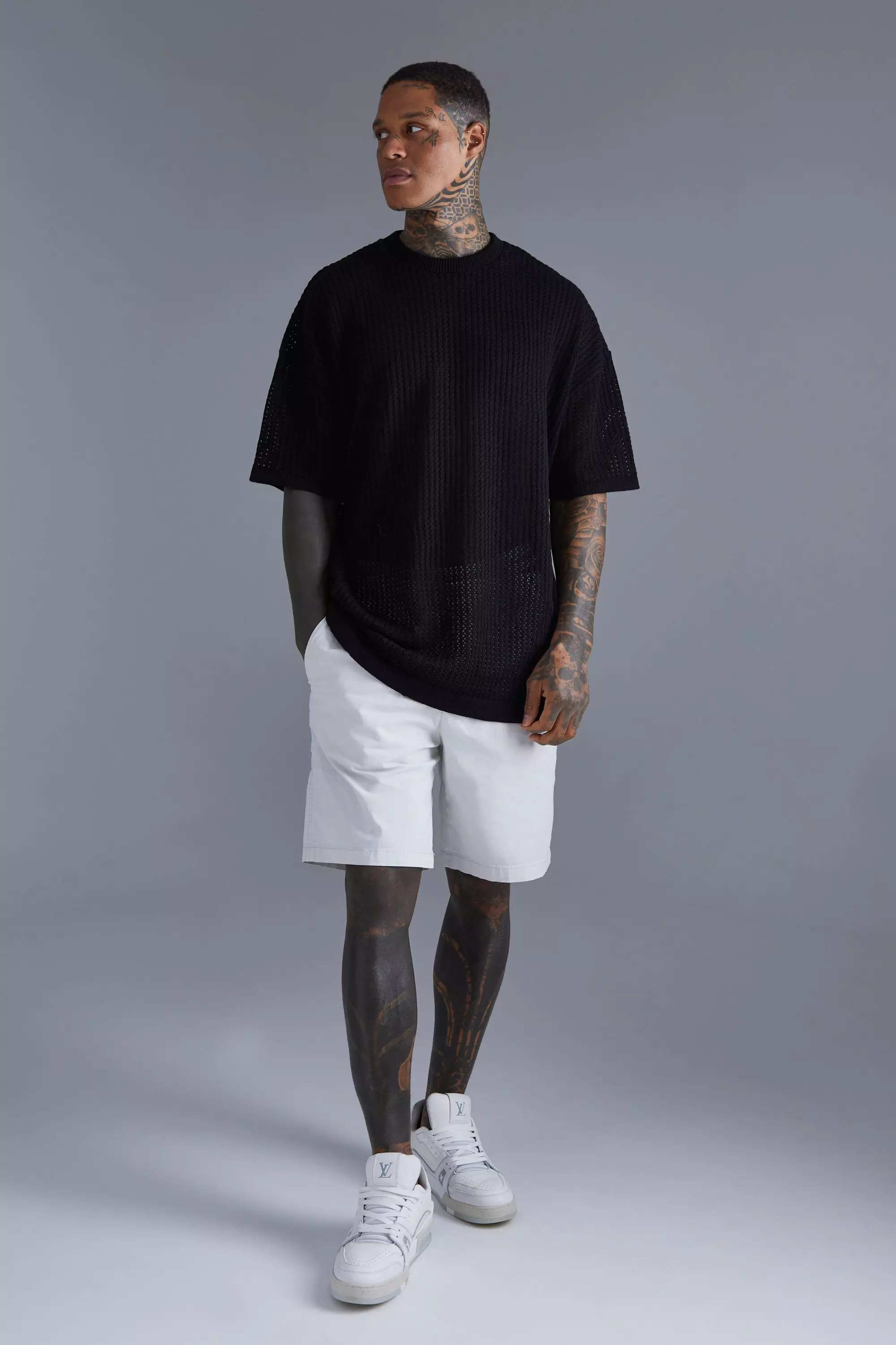 Oversized Drop Shoulder Open Stitch T shirt