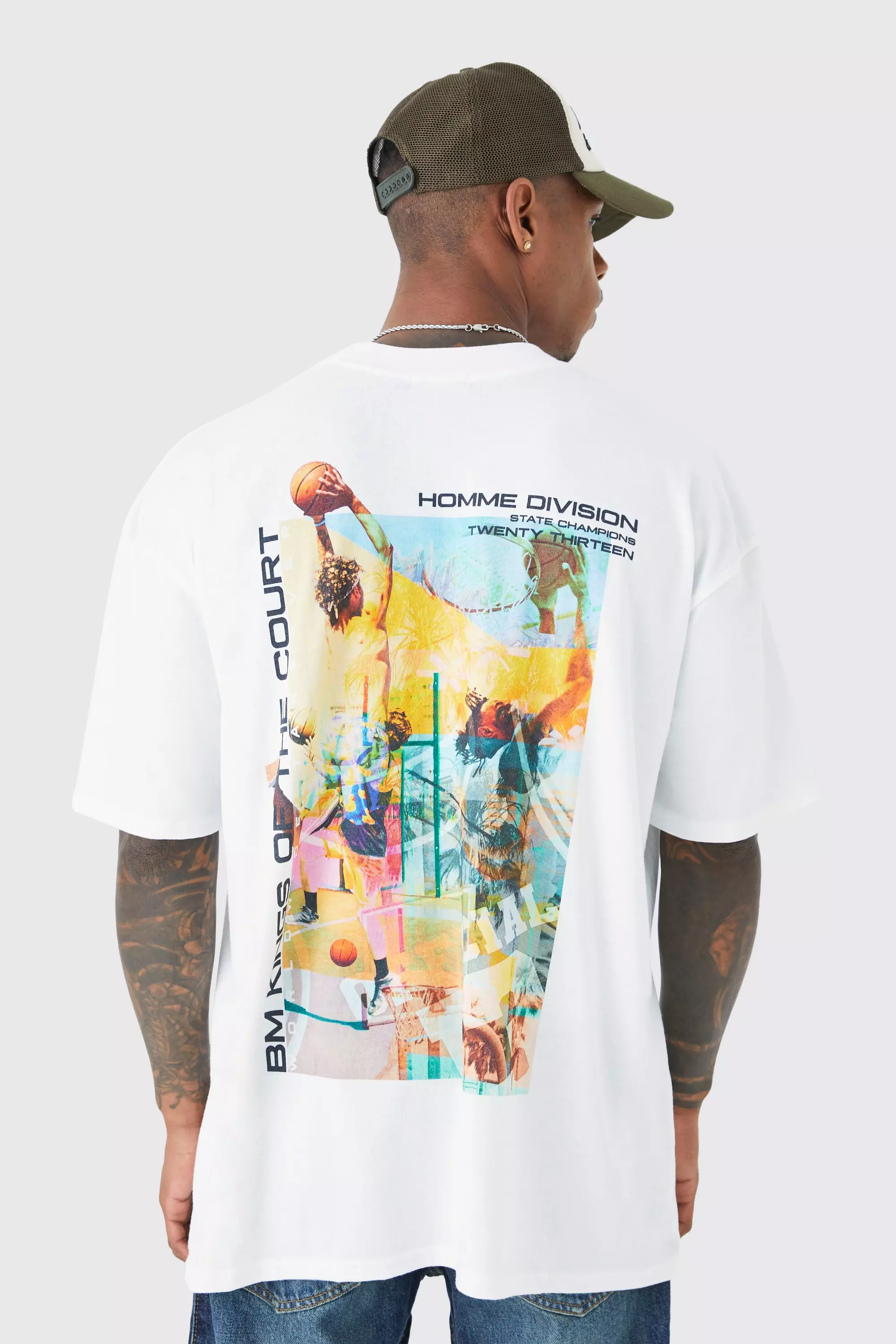 boohooMAN Regular Fit Slam Dunk Graphic T-Shirt - White - Size L