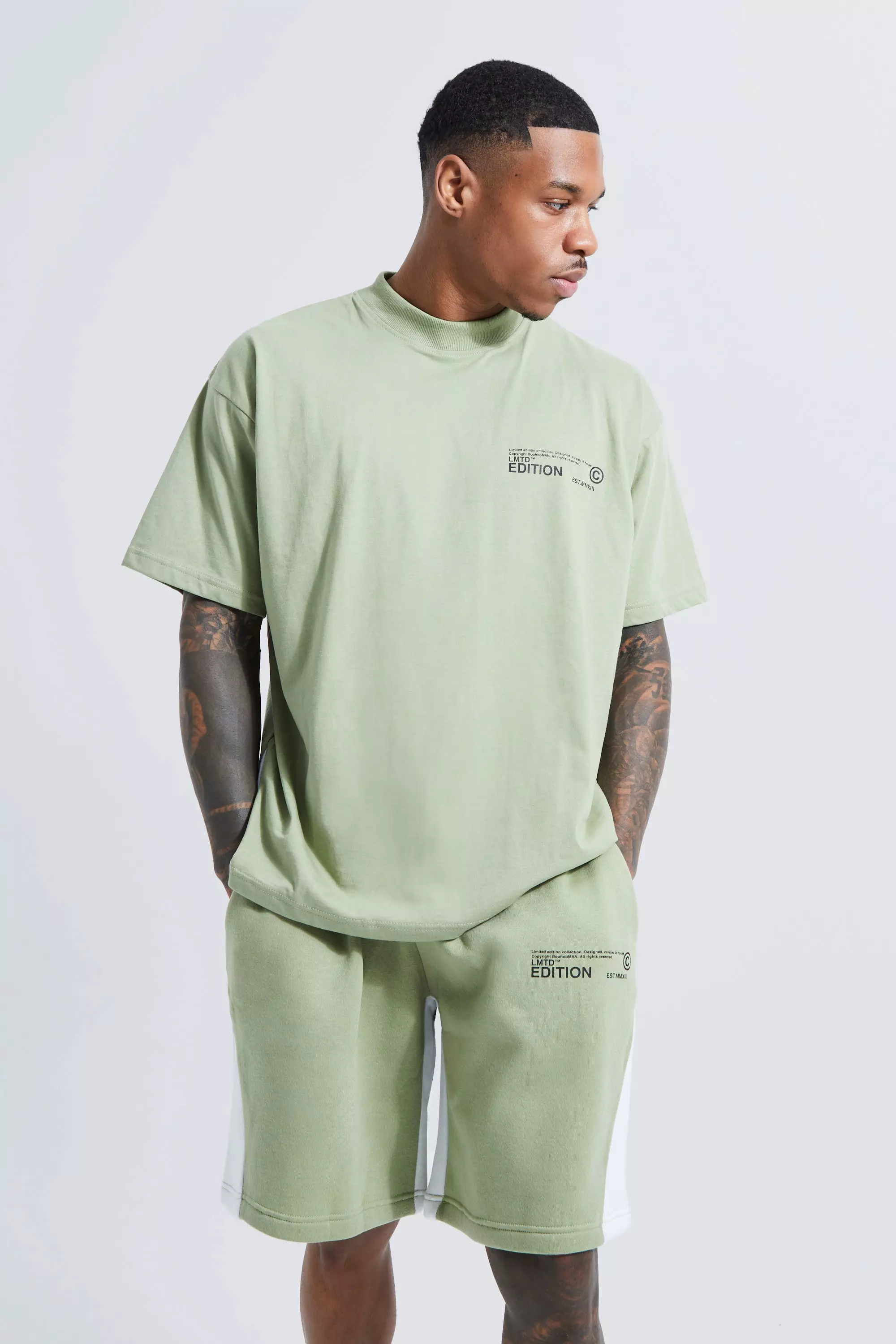 Limited Oversized Contrast Gusset T-shirt And Short | boohooMAN USA