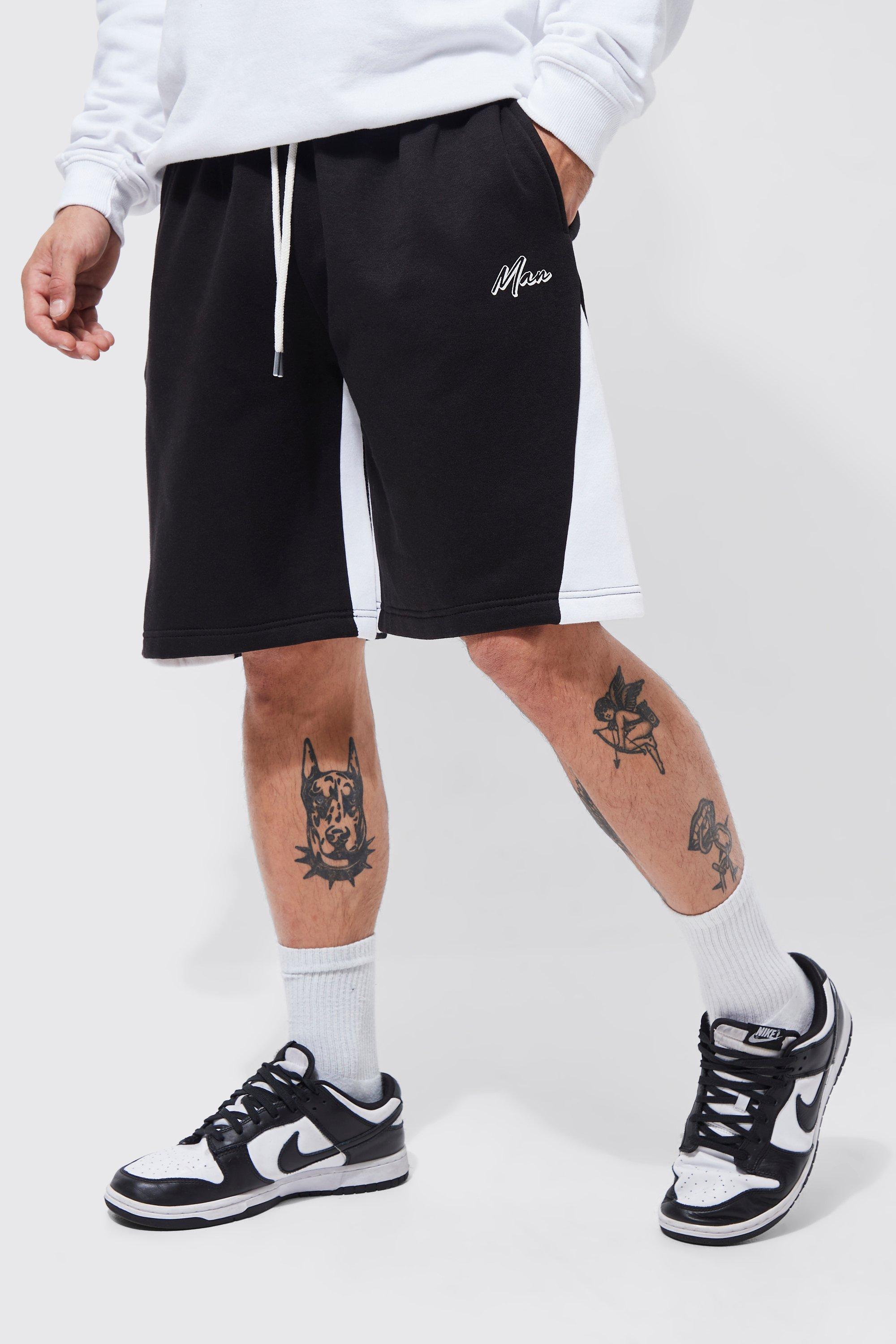 Mens Black Man Signature Oversized Contrast Gusset Short, Black