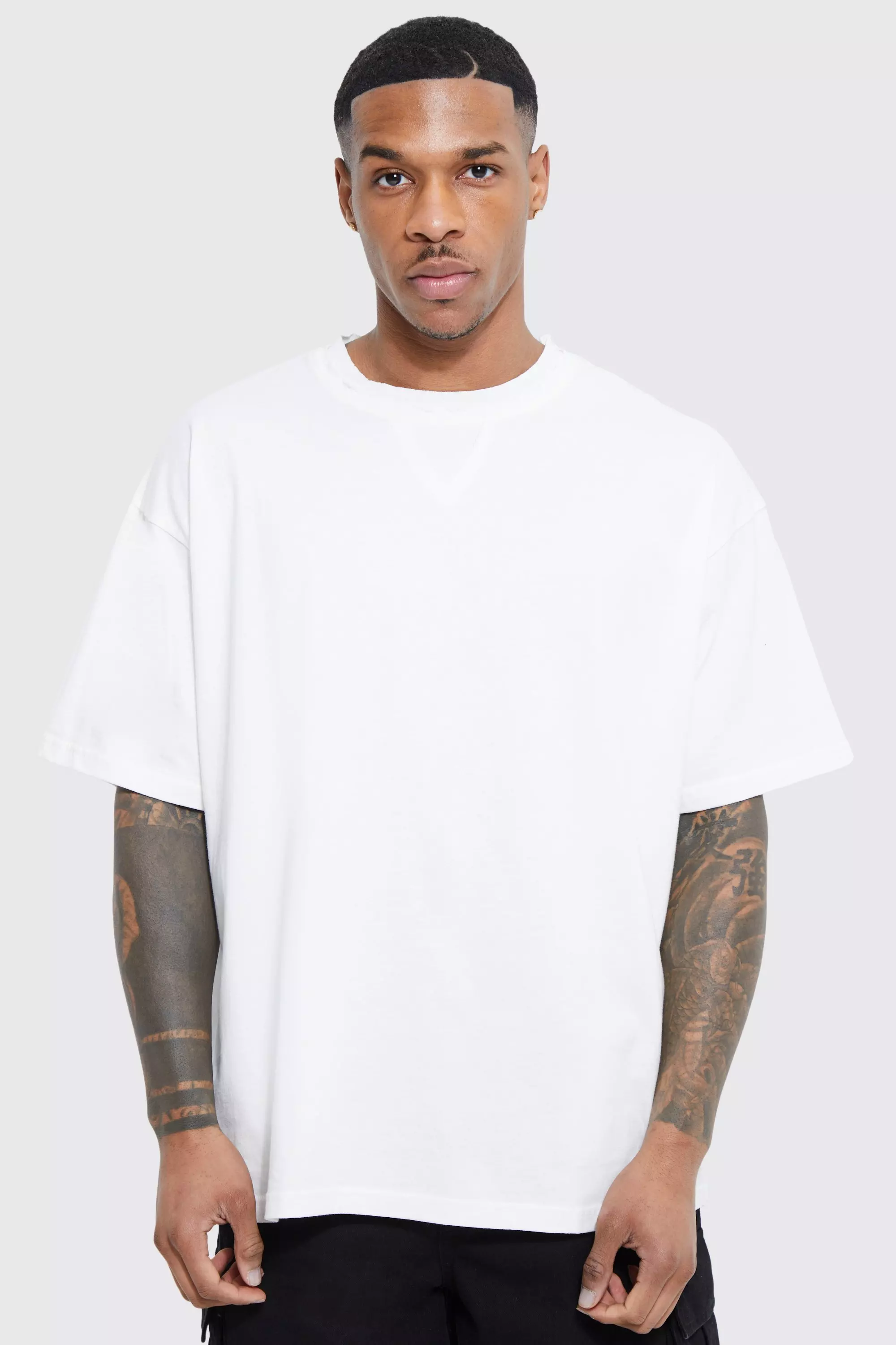 Oversized Double Distressed Neck T-shirt | boohooMAN USA