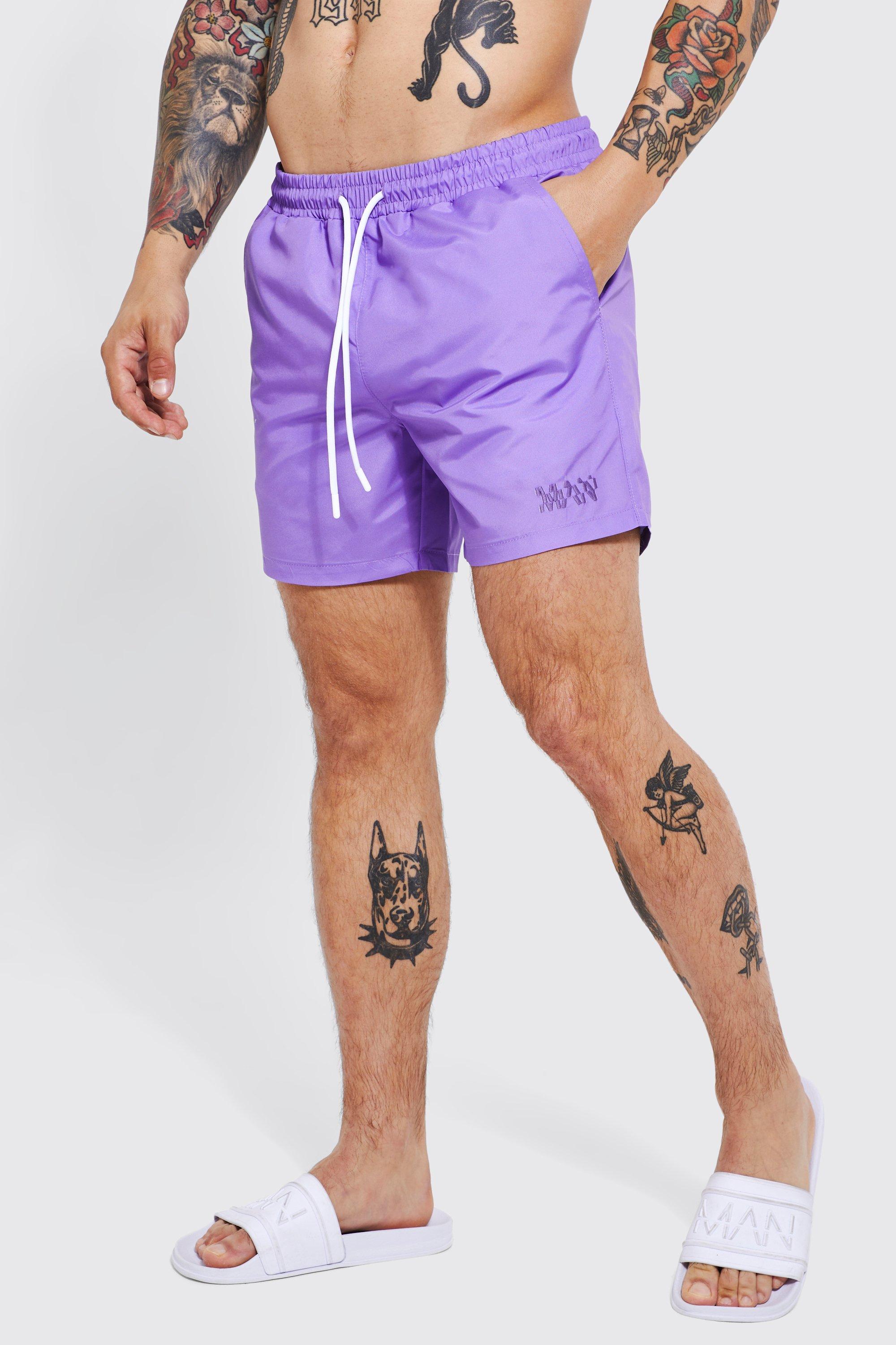Mens Purple Mid Length Plain Man Swim Shorts, Purple