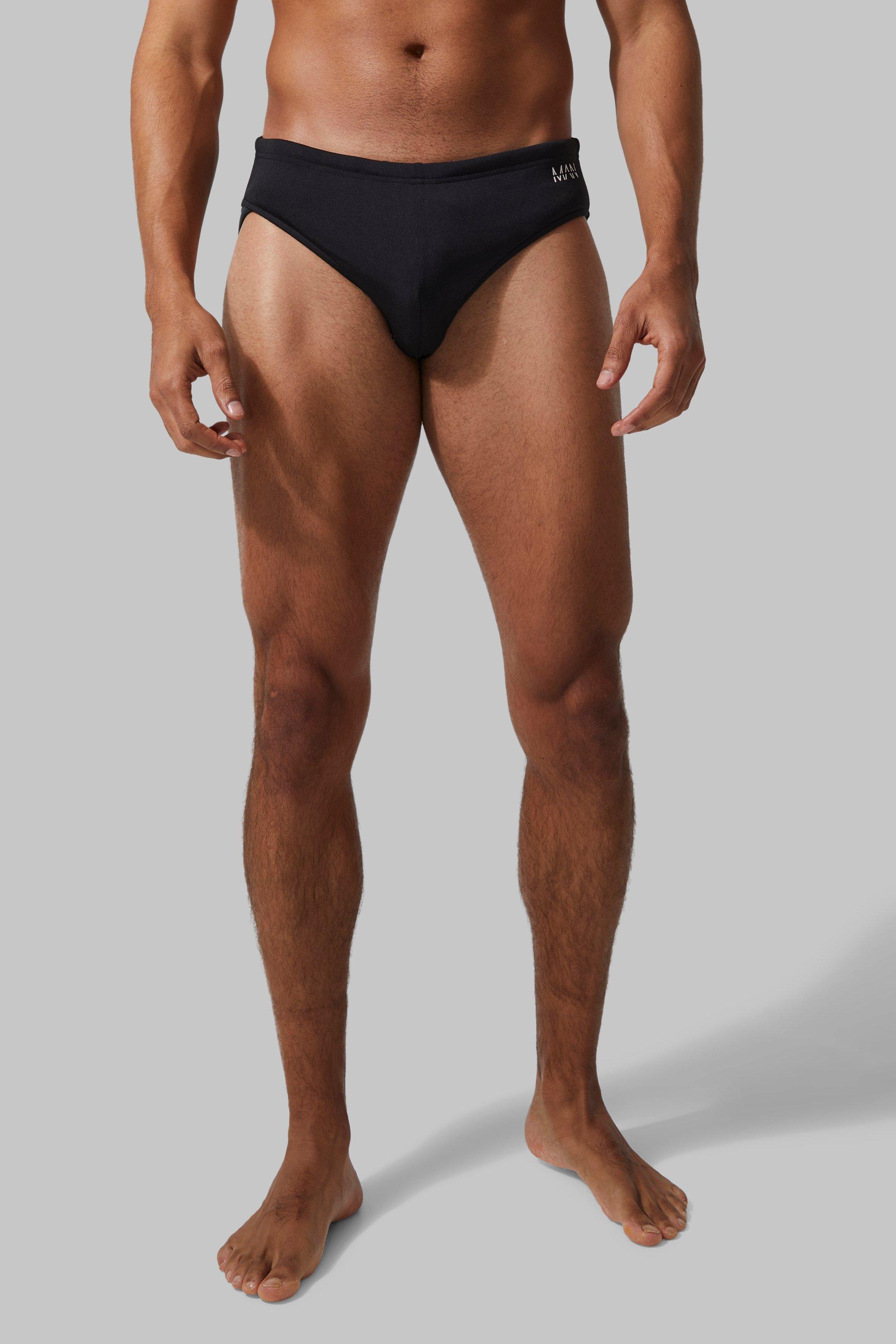 Mens Black Man Active Performance Swim Briefs, Black