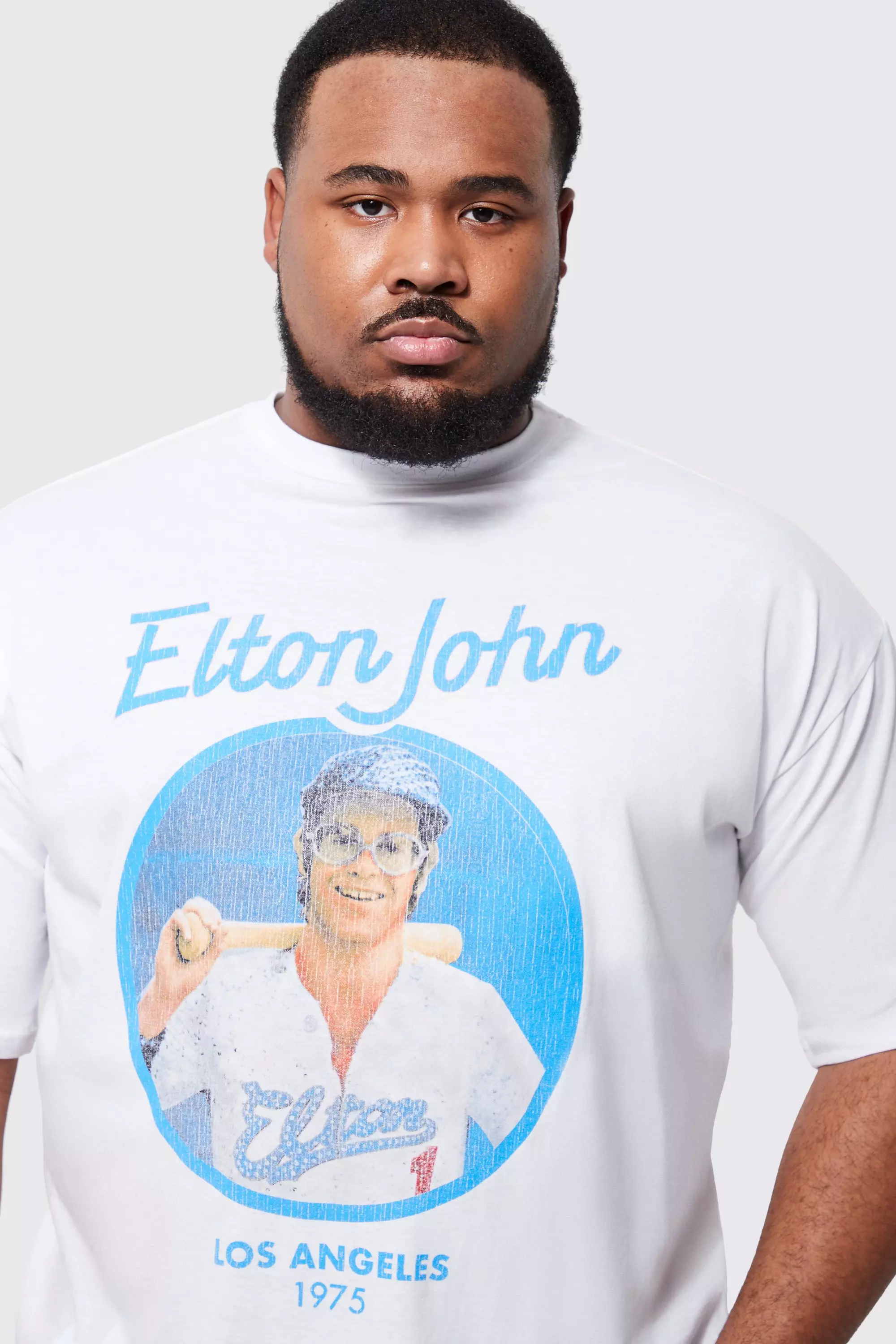 boohooMAN Oversized Elton John License T-Shirt - White - Size M