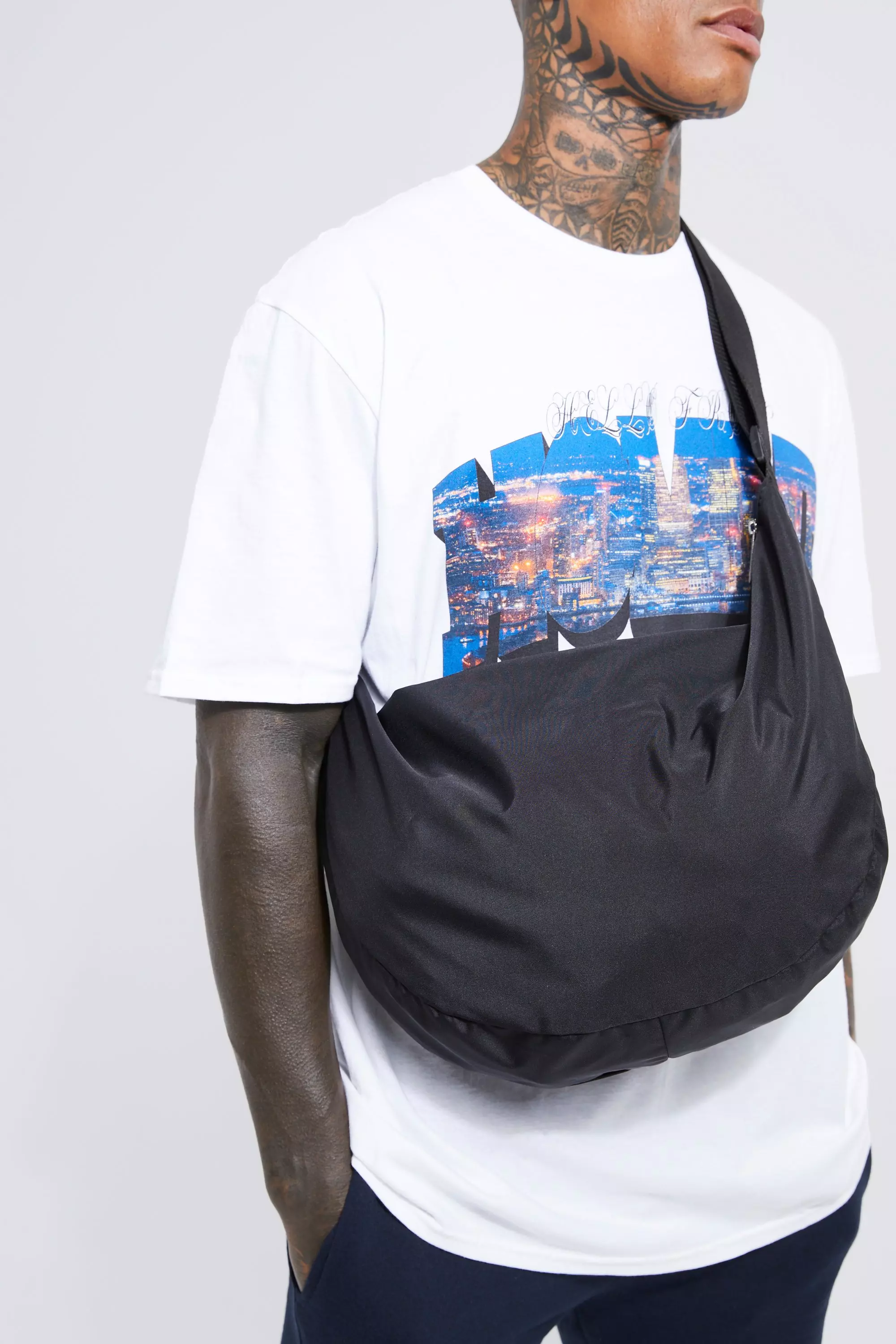 Large Cross Body Nylon Sling Bag | boohooMAN USA
