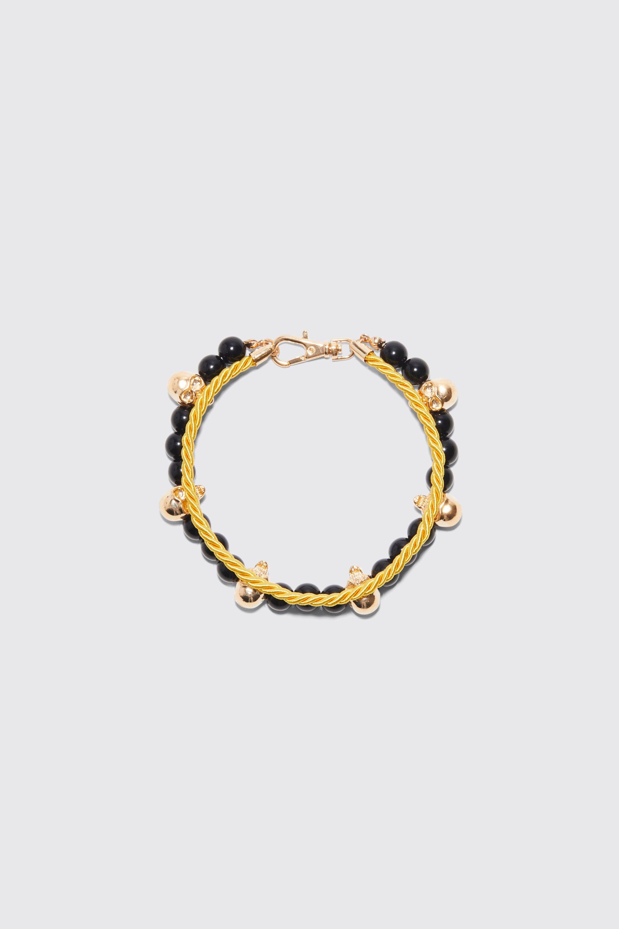 Mens Metallics Skull Bead And Chain Bracelets, Metallics