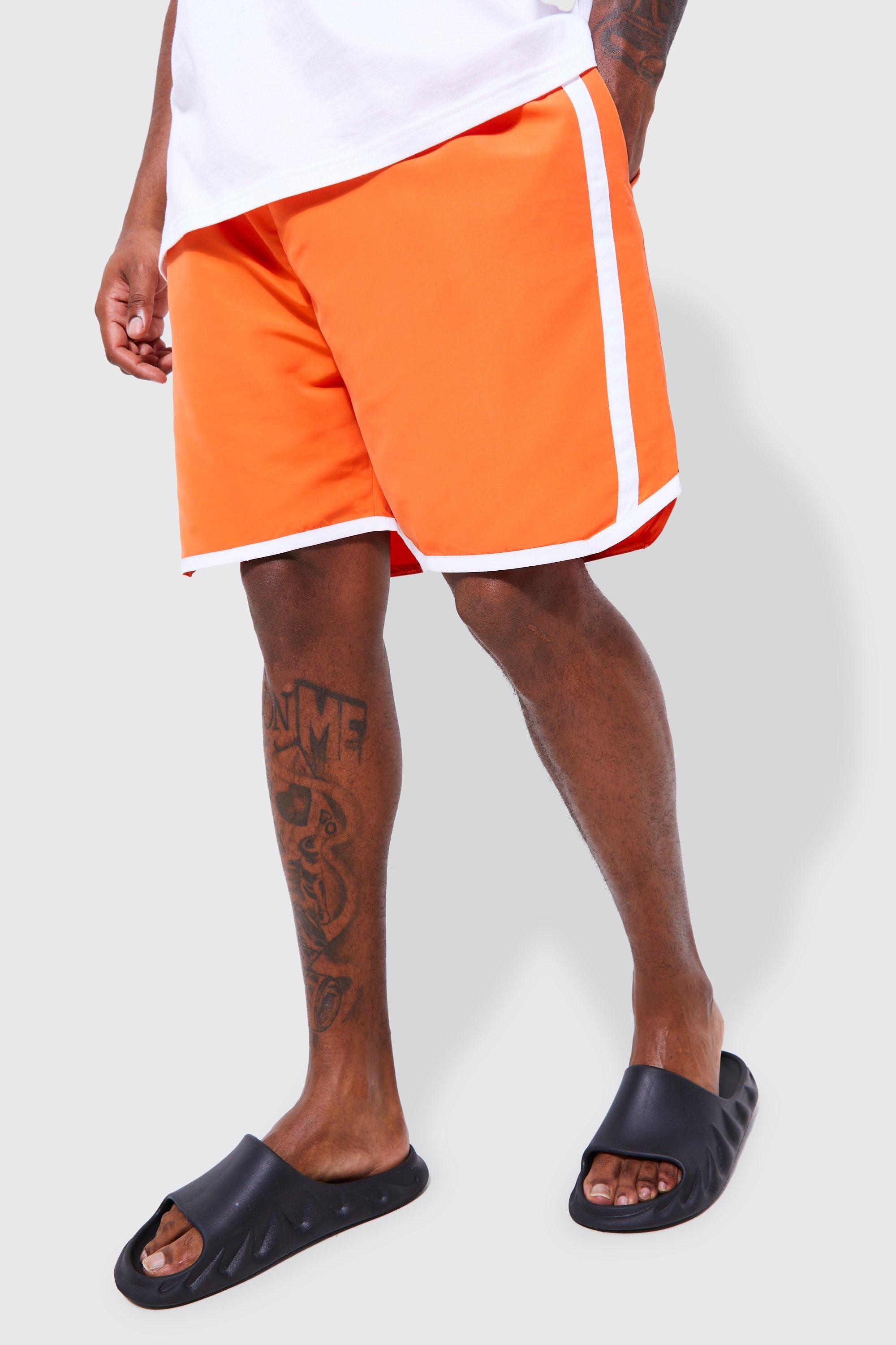 Mens Orange Plus Mid Basketball Tape Swim Shorts, Orange