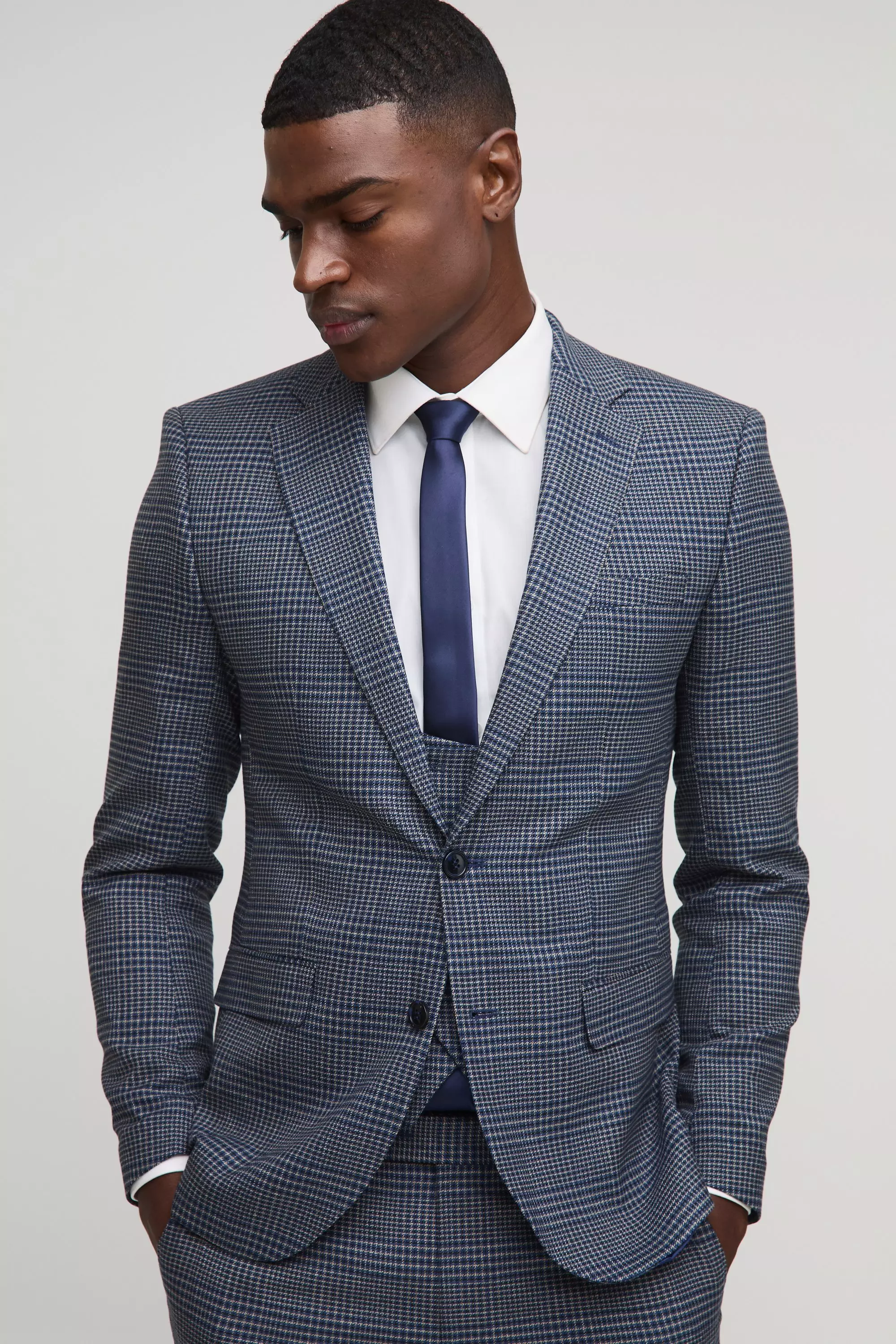 Skinny Single Breasted Check Suit Jacket