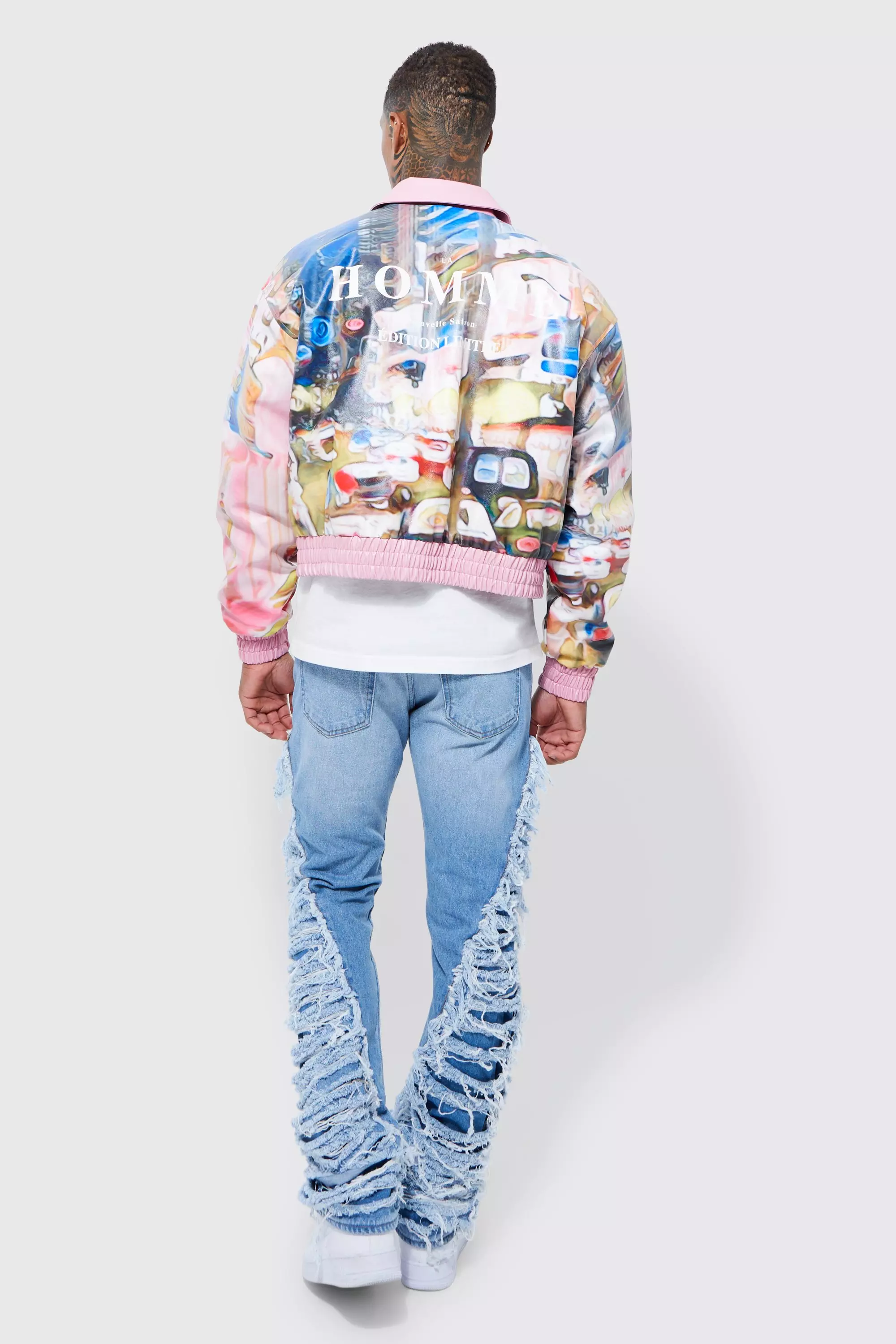 OMBRÉ PRINT BOMBER JACKET - Blue