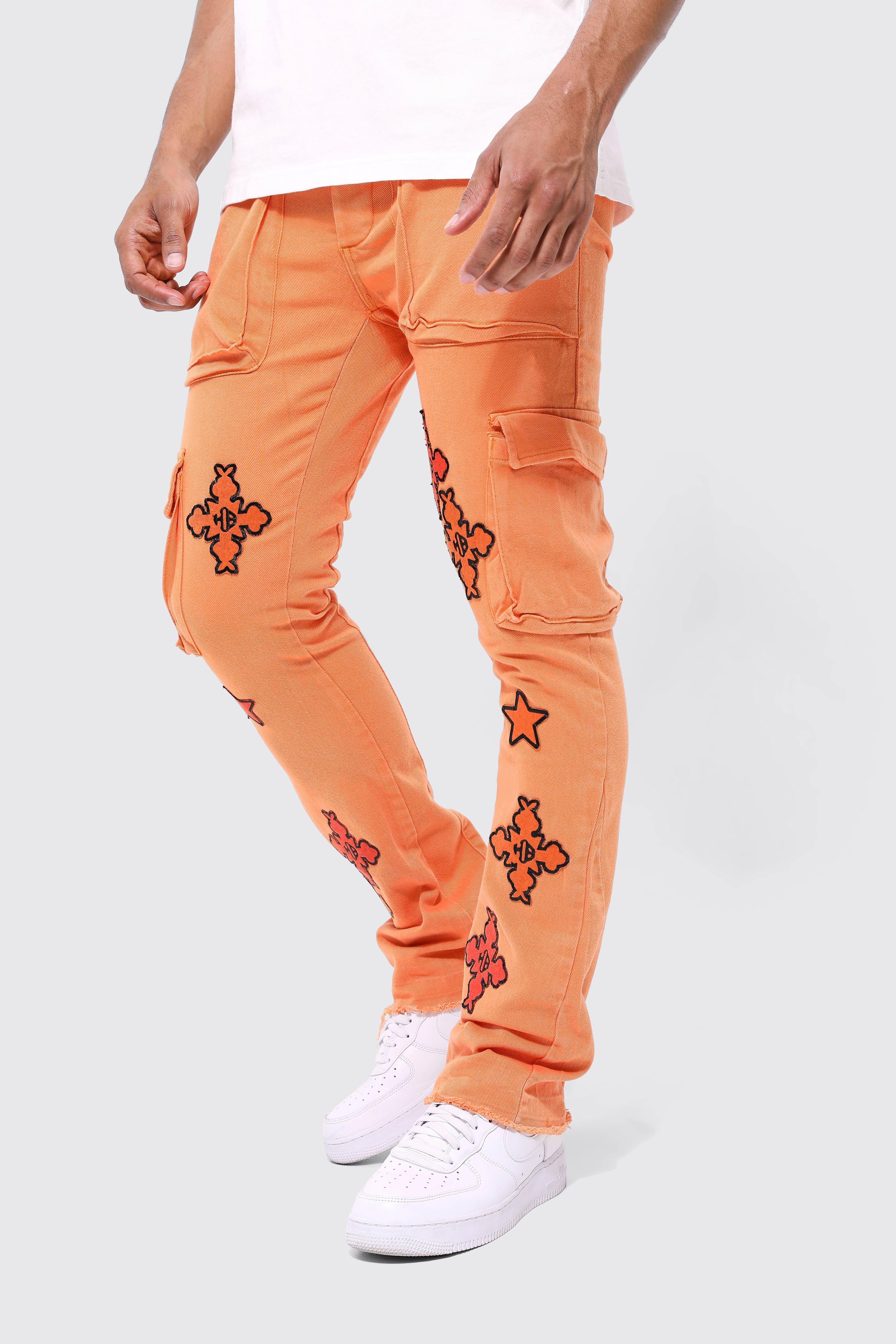 pantalon cargo flare homme - orange - 32r, orange