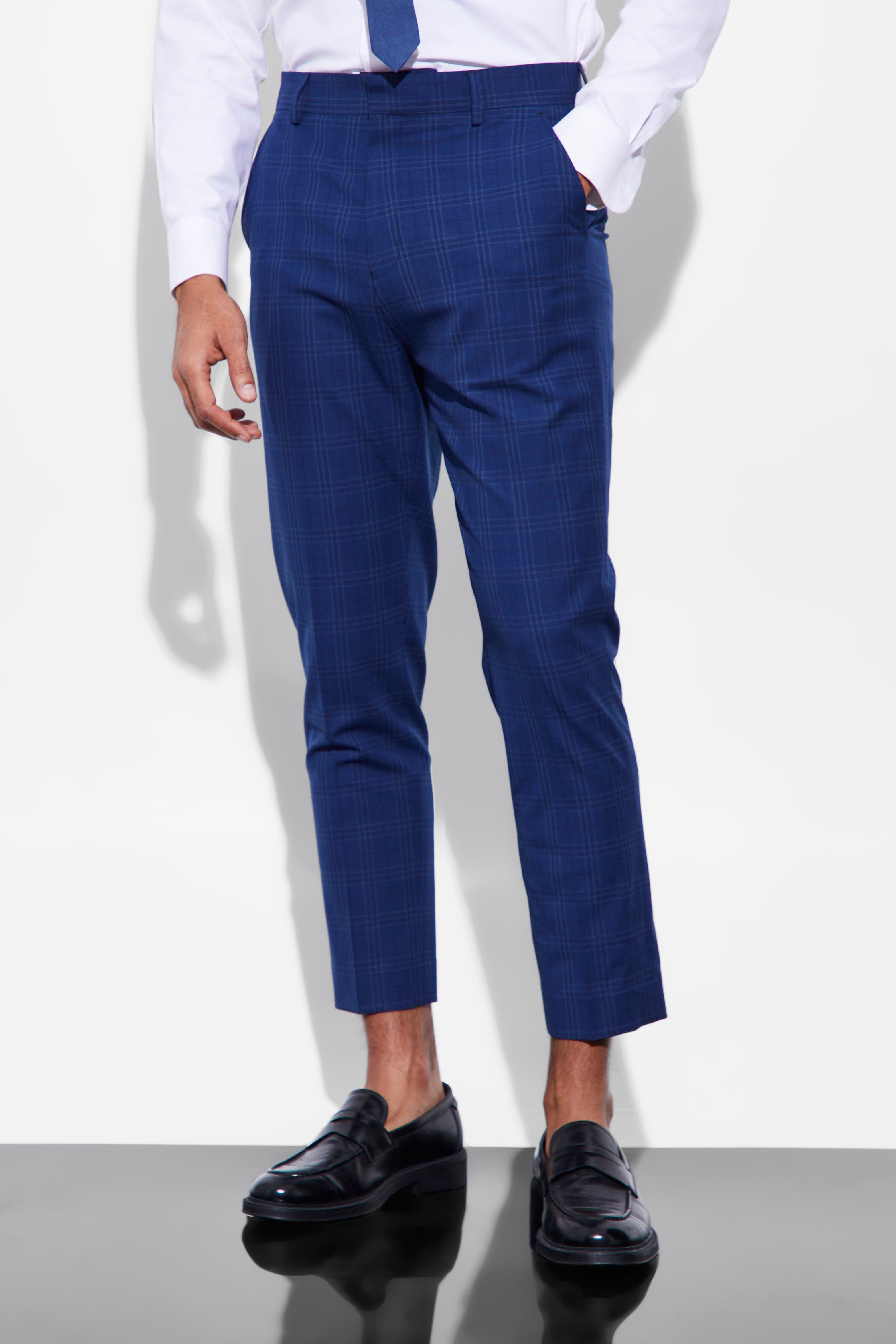 pantalon de costume fuselé à carreaux homme - bleu - 32r, bleu