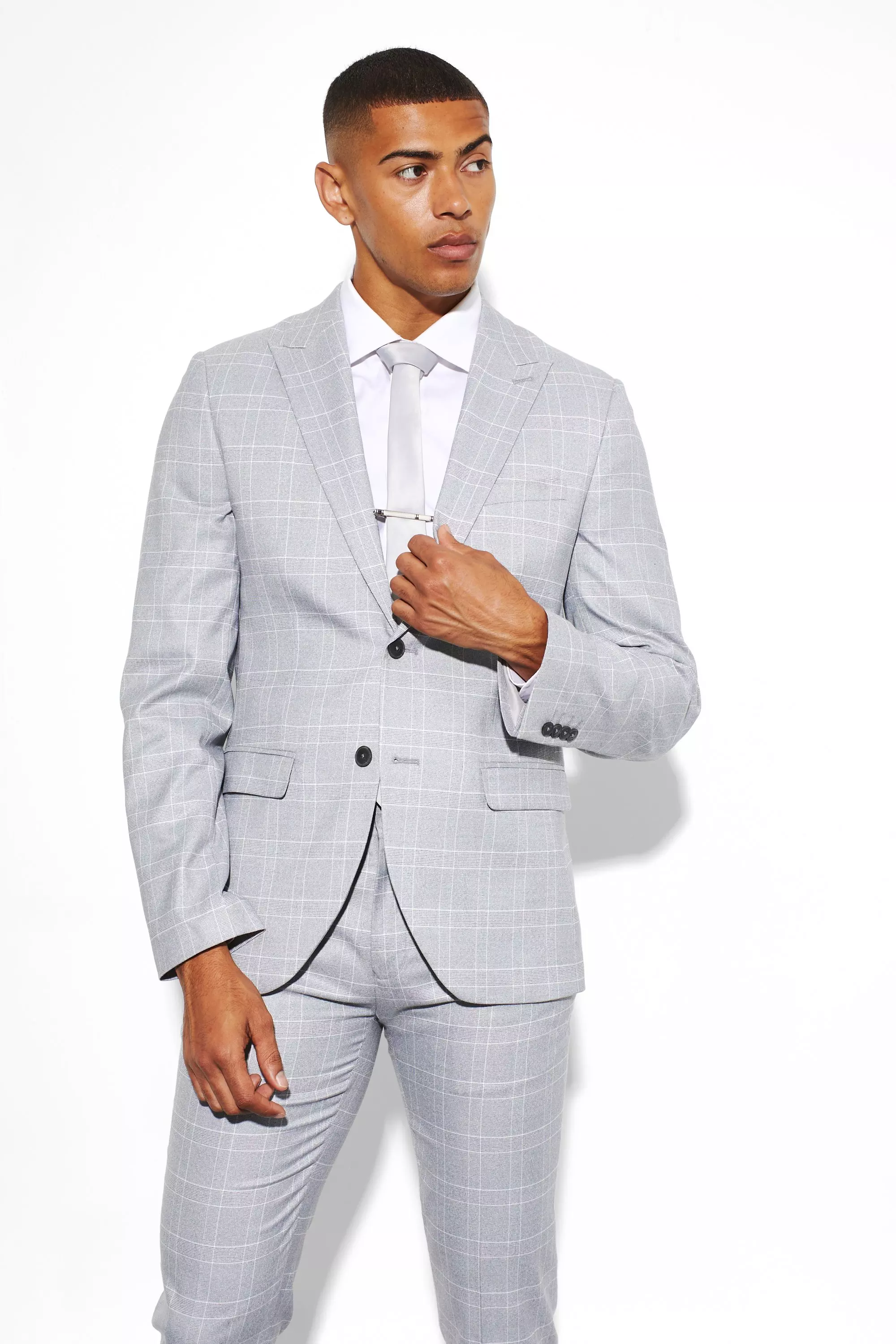 Grey checked suit on sale jacket