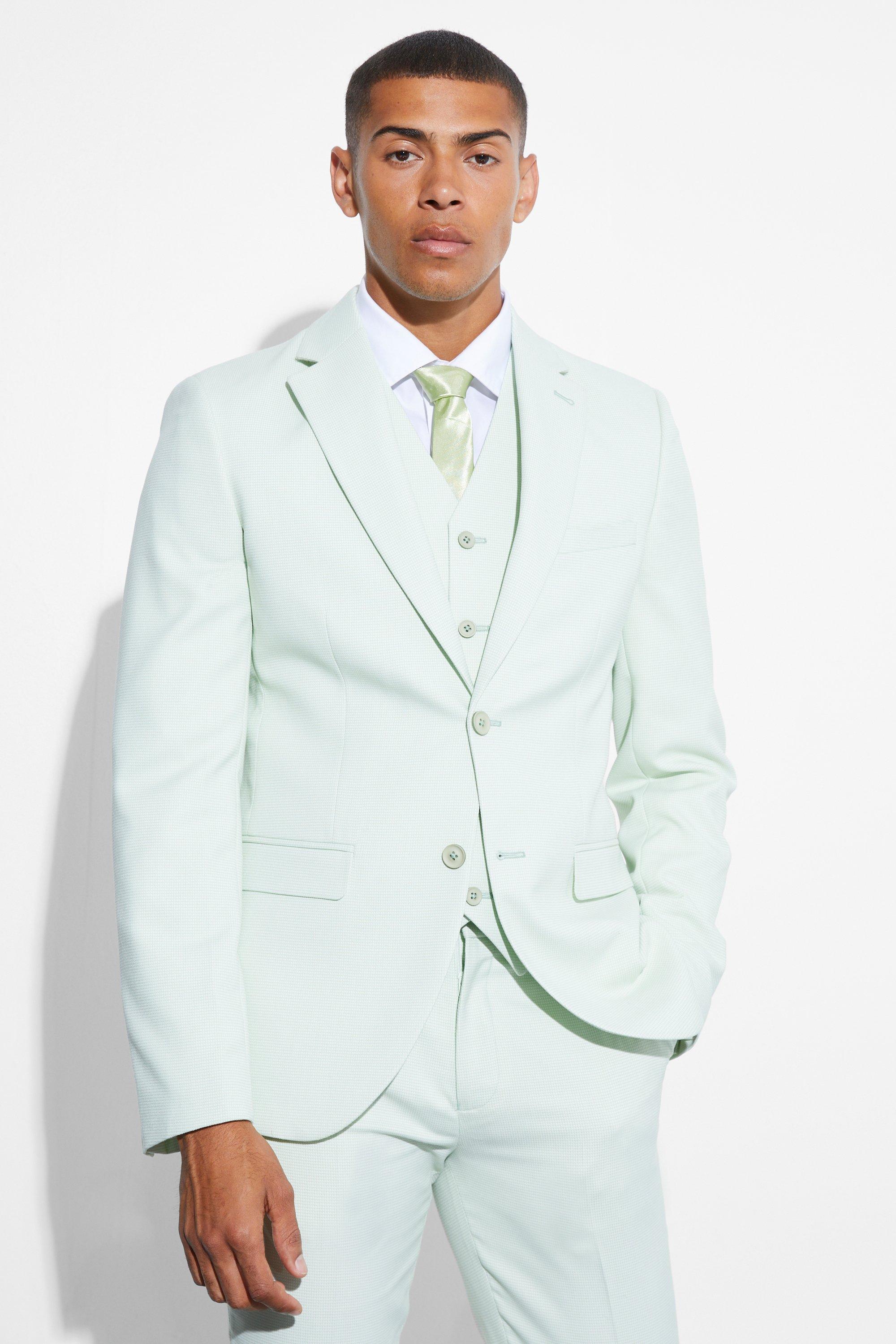 Mens Green Slim Micro Texture Suit Jacket, Green