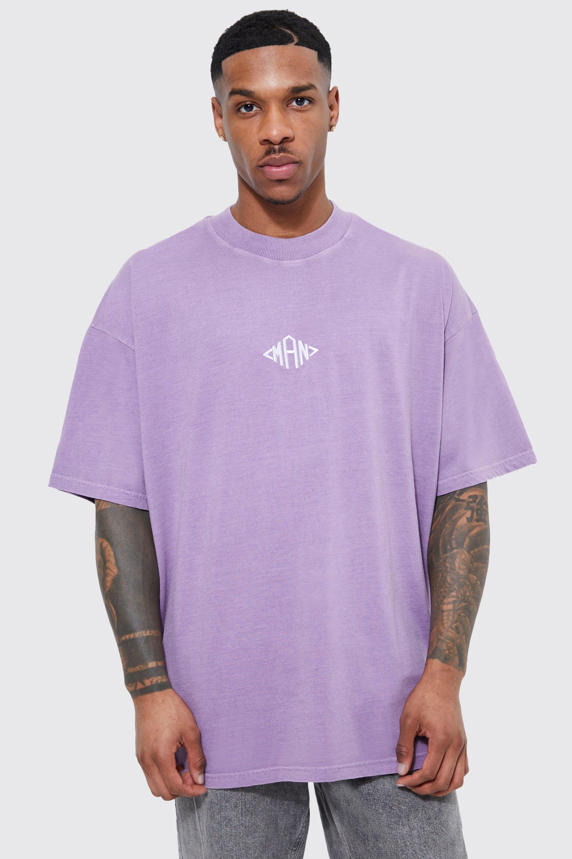 Mens Purple Man Oversized Heavyweight Washed T-shirt, Purple