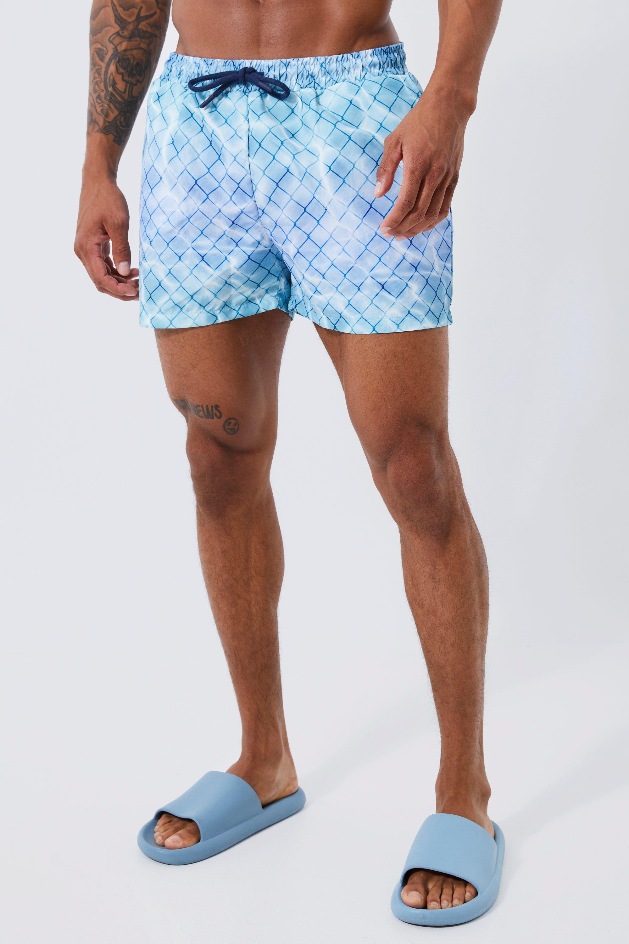 Mens Blue Reflective Short Length Swim, Blue