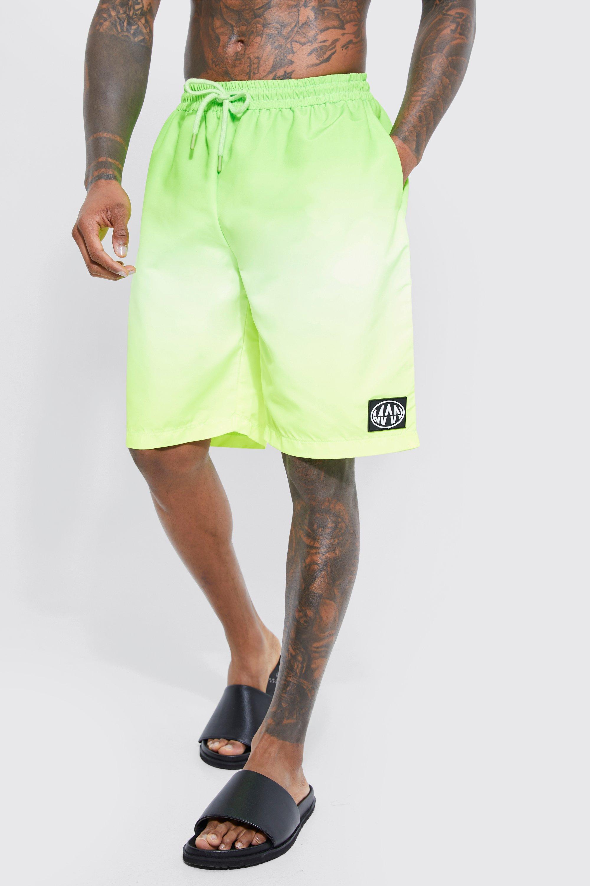 Mens Green Ombre Rubber Man Badge Long Length Swim, Green