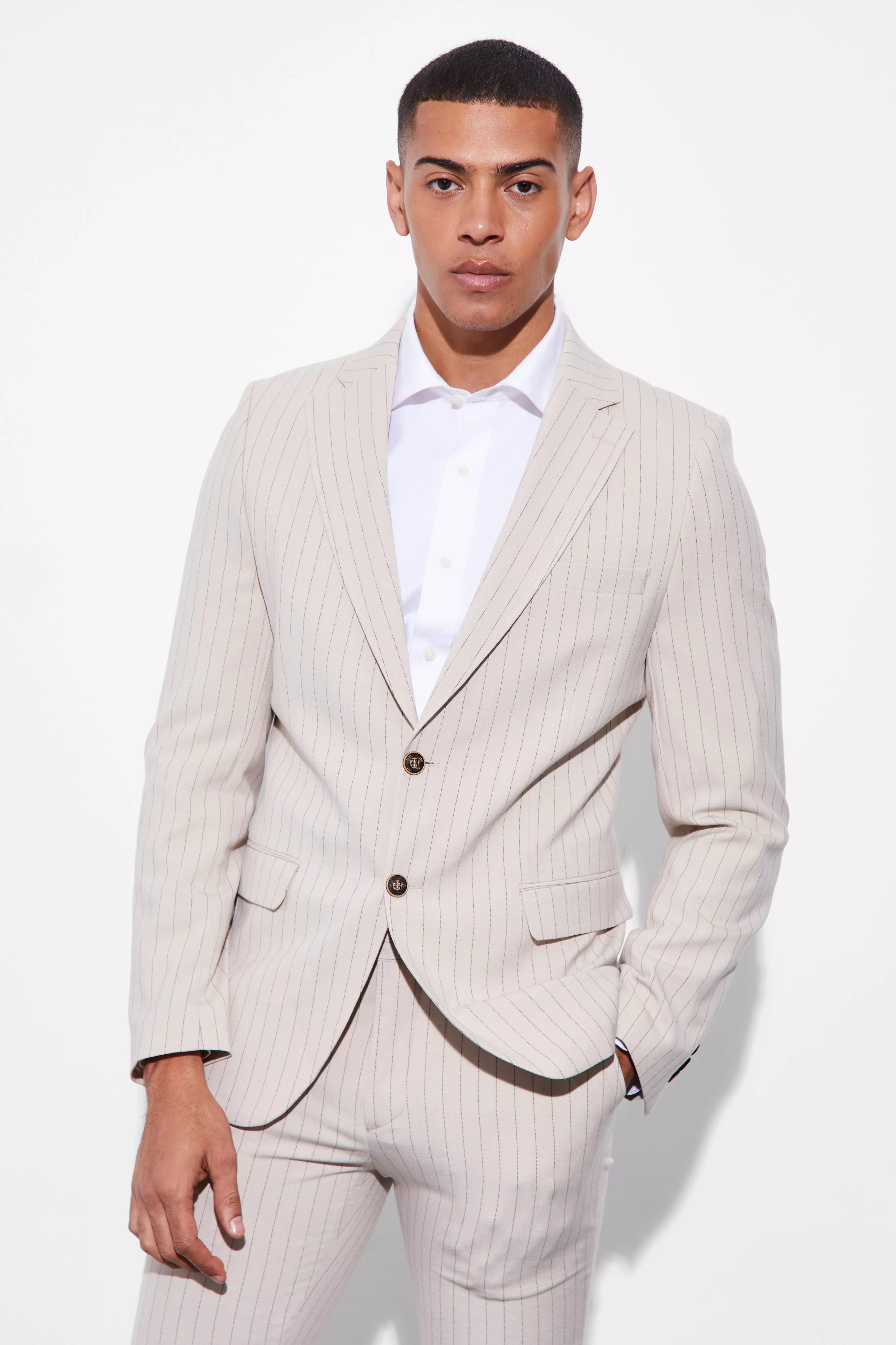 Skinny Single Breasted Pinstripe Suit Jacket