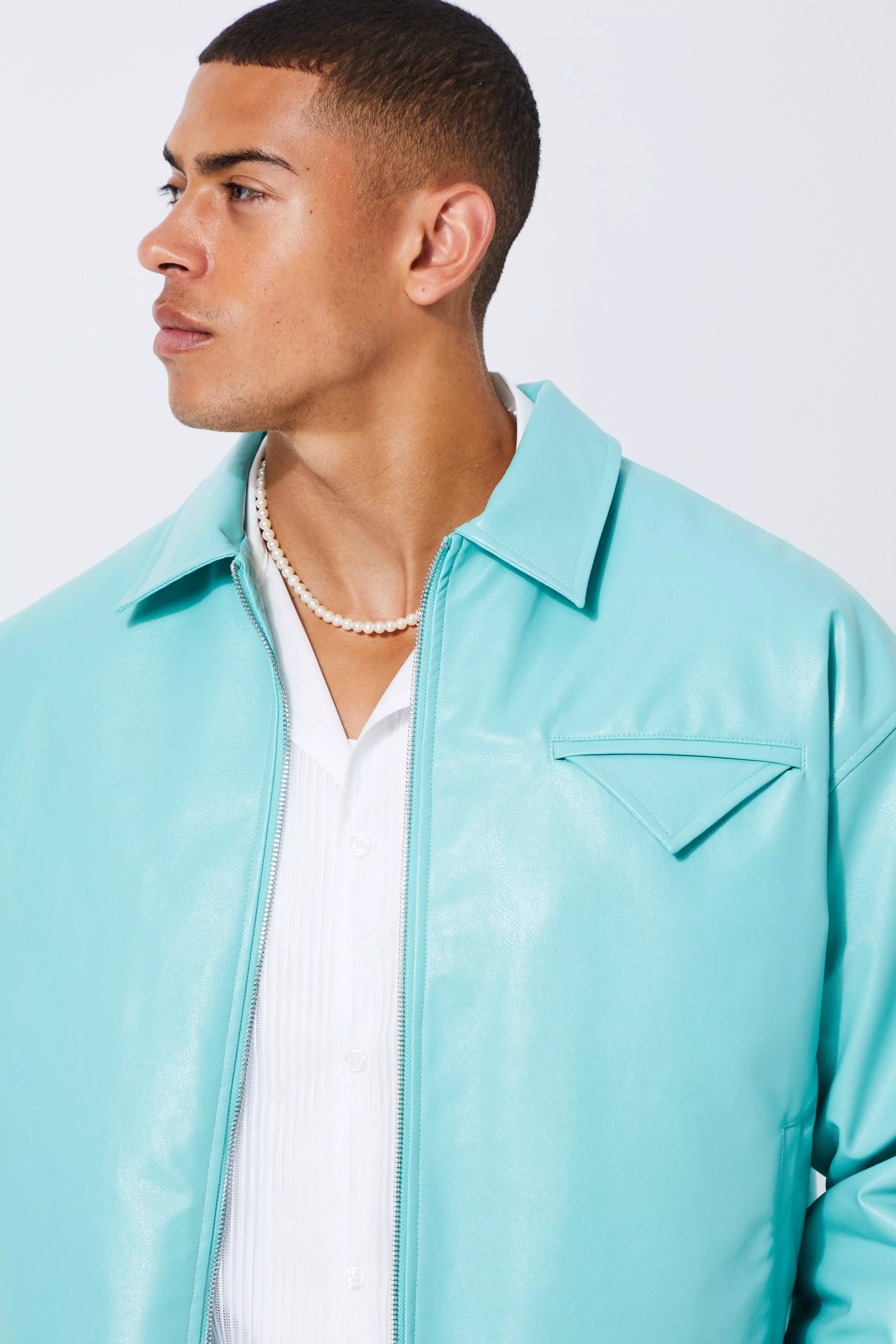 Boxy Pu Harrington | boohooMAN UK