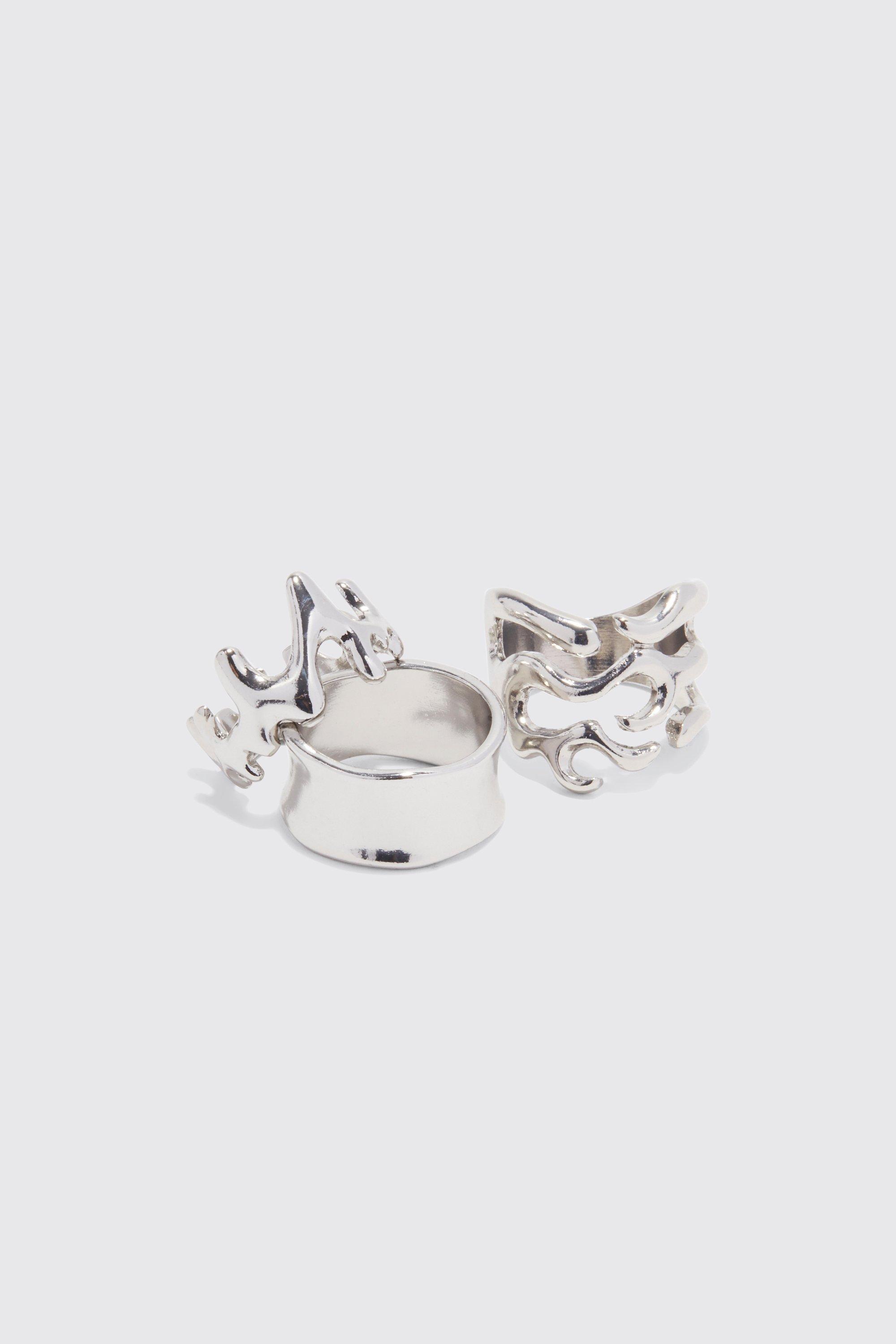 Mens Grey 3 Pack Rings, Grey