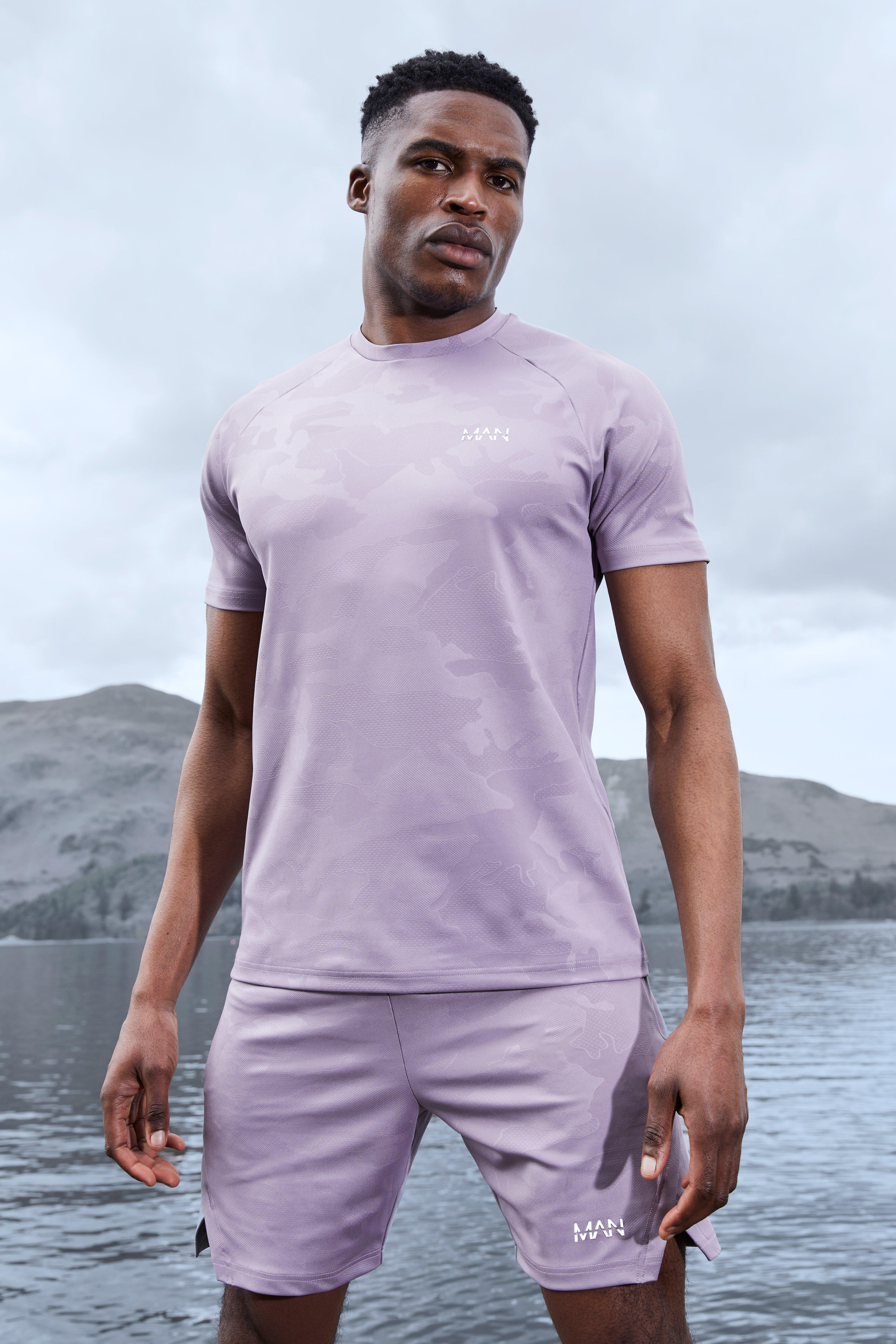 Mens Washed Purple Man Active Camo Raglan Performance T-shirt