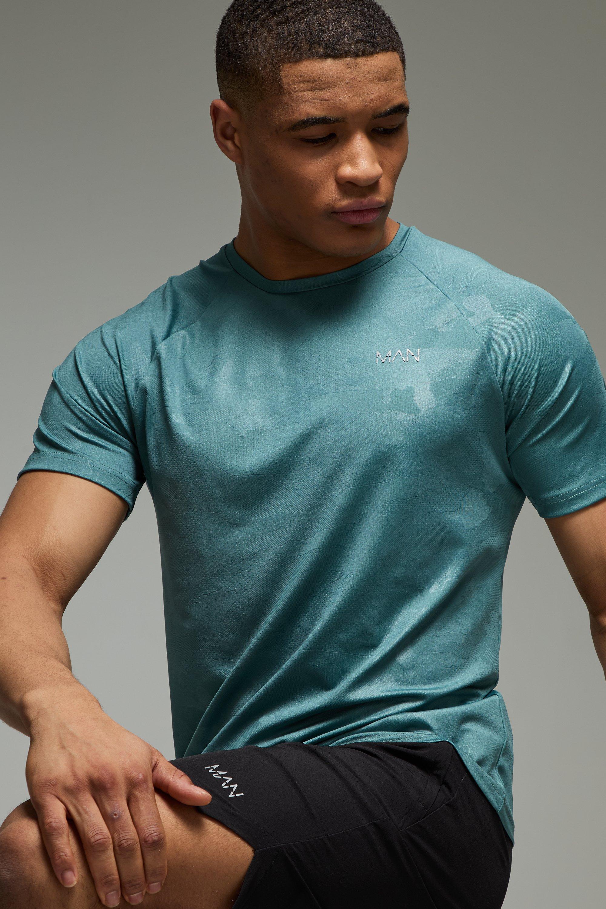 Mens Green Man Active Regular Camo Raglan Performance T-shirt, Green