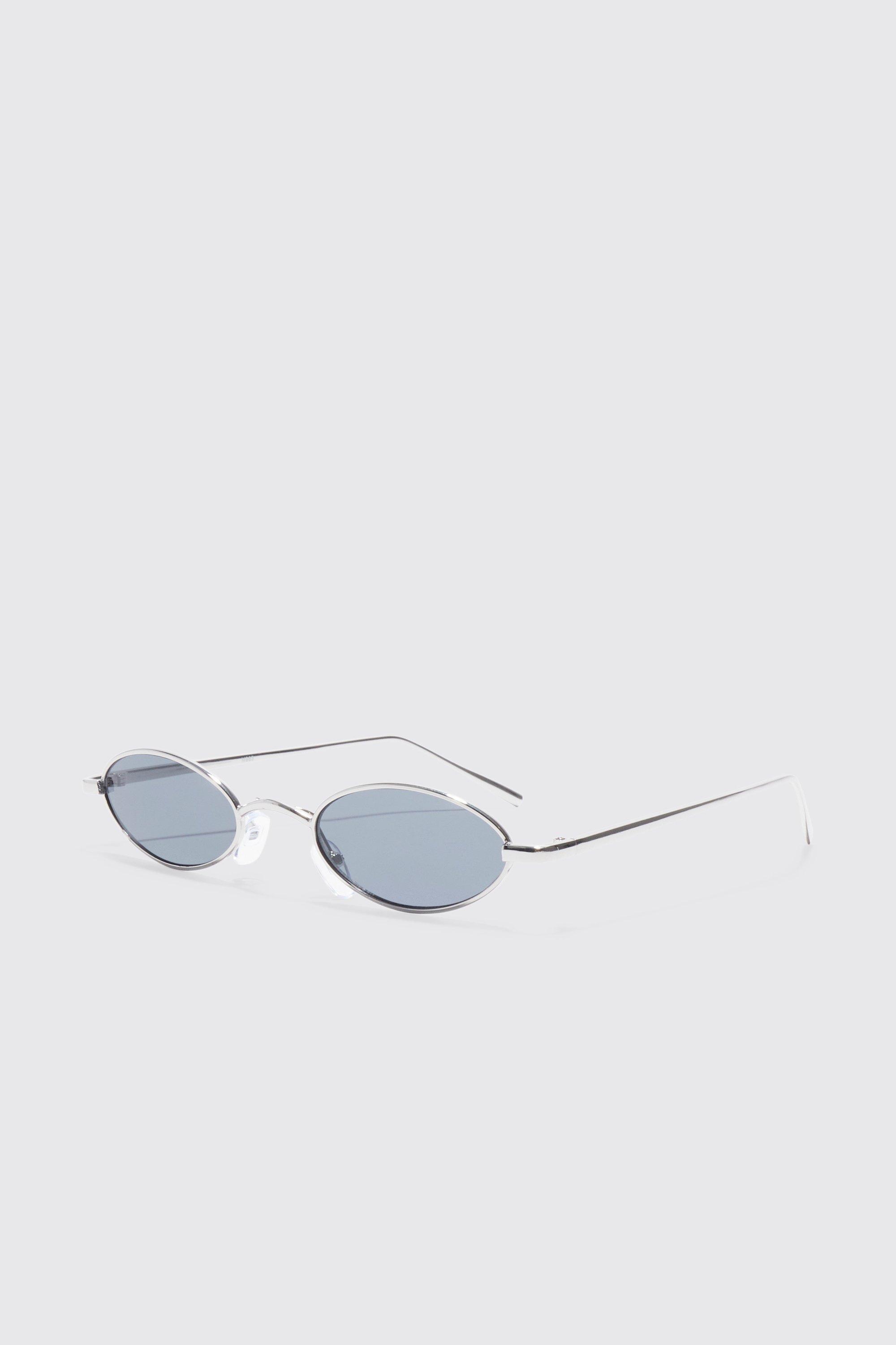 Mens Grey Narrow Metal Frame Sunglasses, Grey