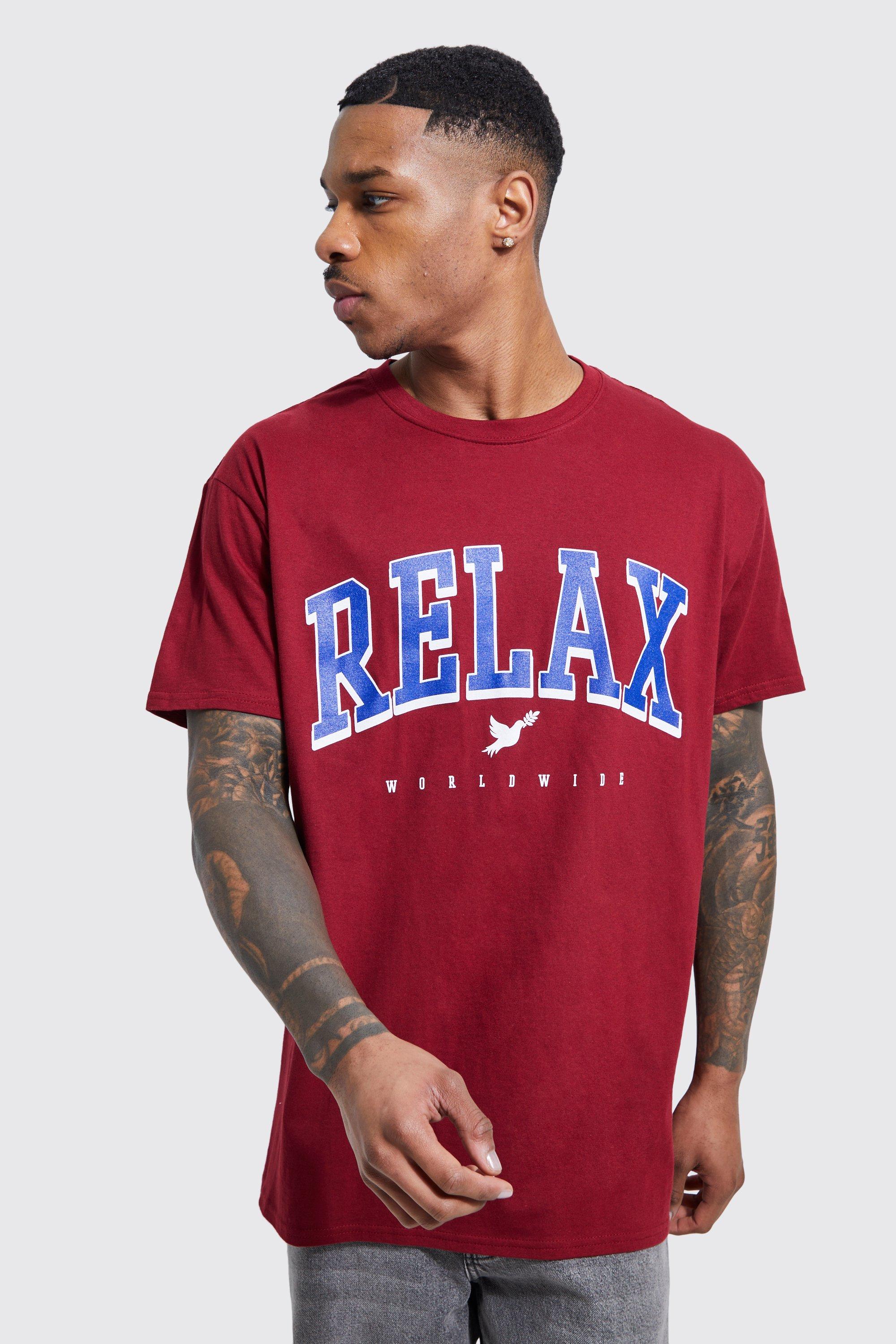 Mens Red Oversized Relax Slogan T-shirt, Red