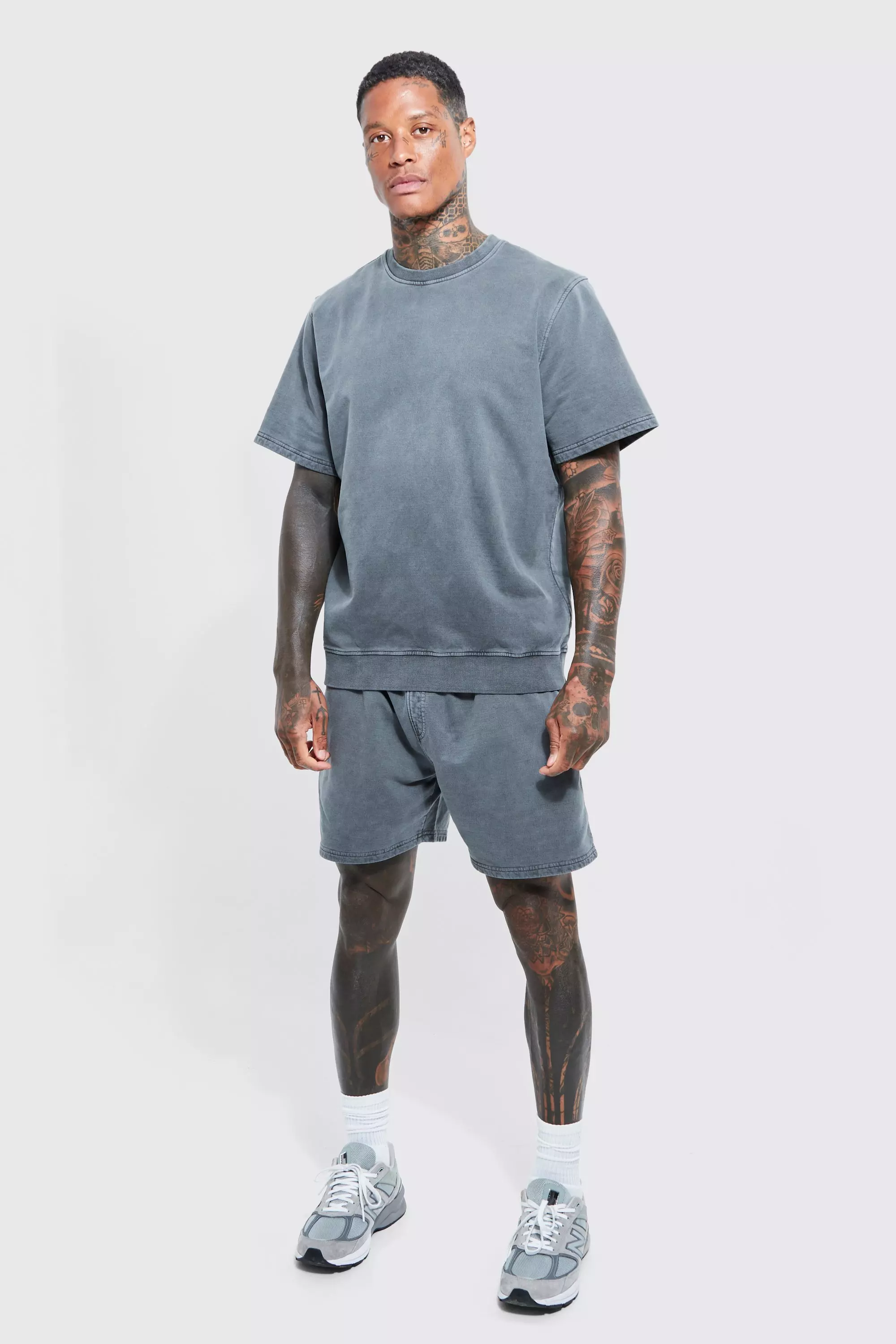 Short Relaxed Fit Garment Dyed Sweat Shorts boohooMAN USA