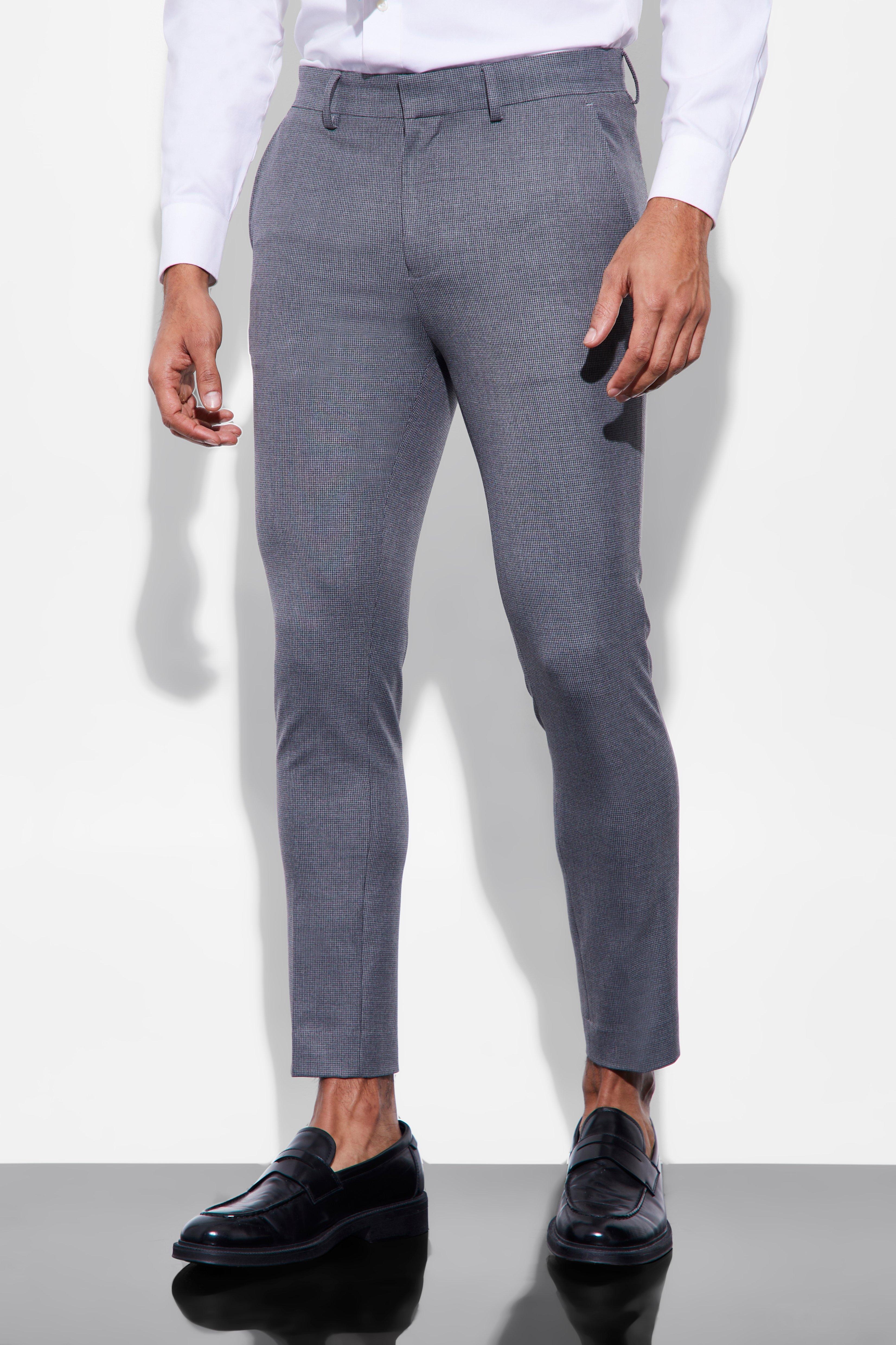 Mens Grey Super Skinny Mini Texture Suit Trousers, Grey