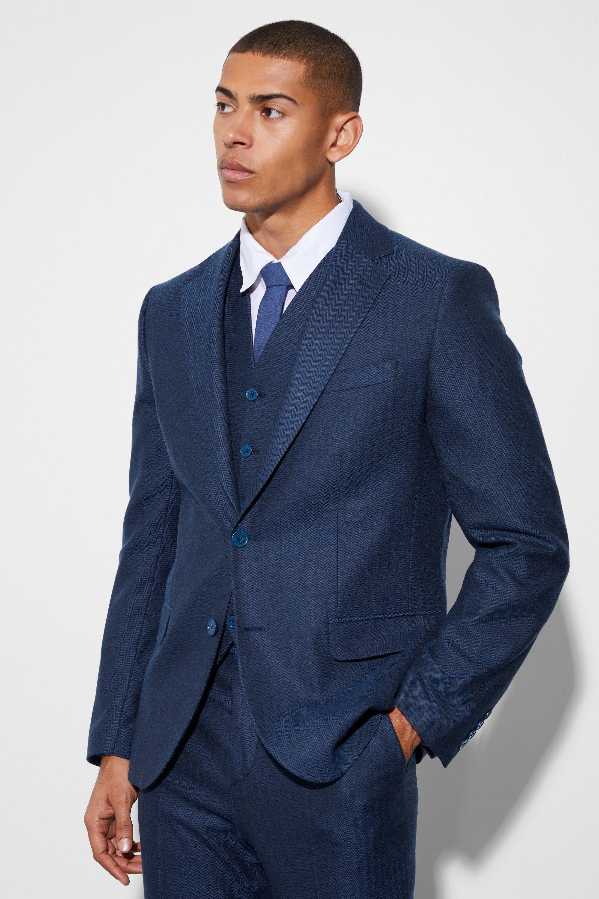 veste de costume cintrée à chevrons homme - bleu - 42, bleu