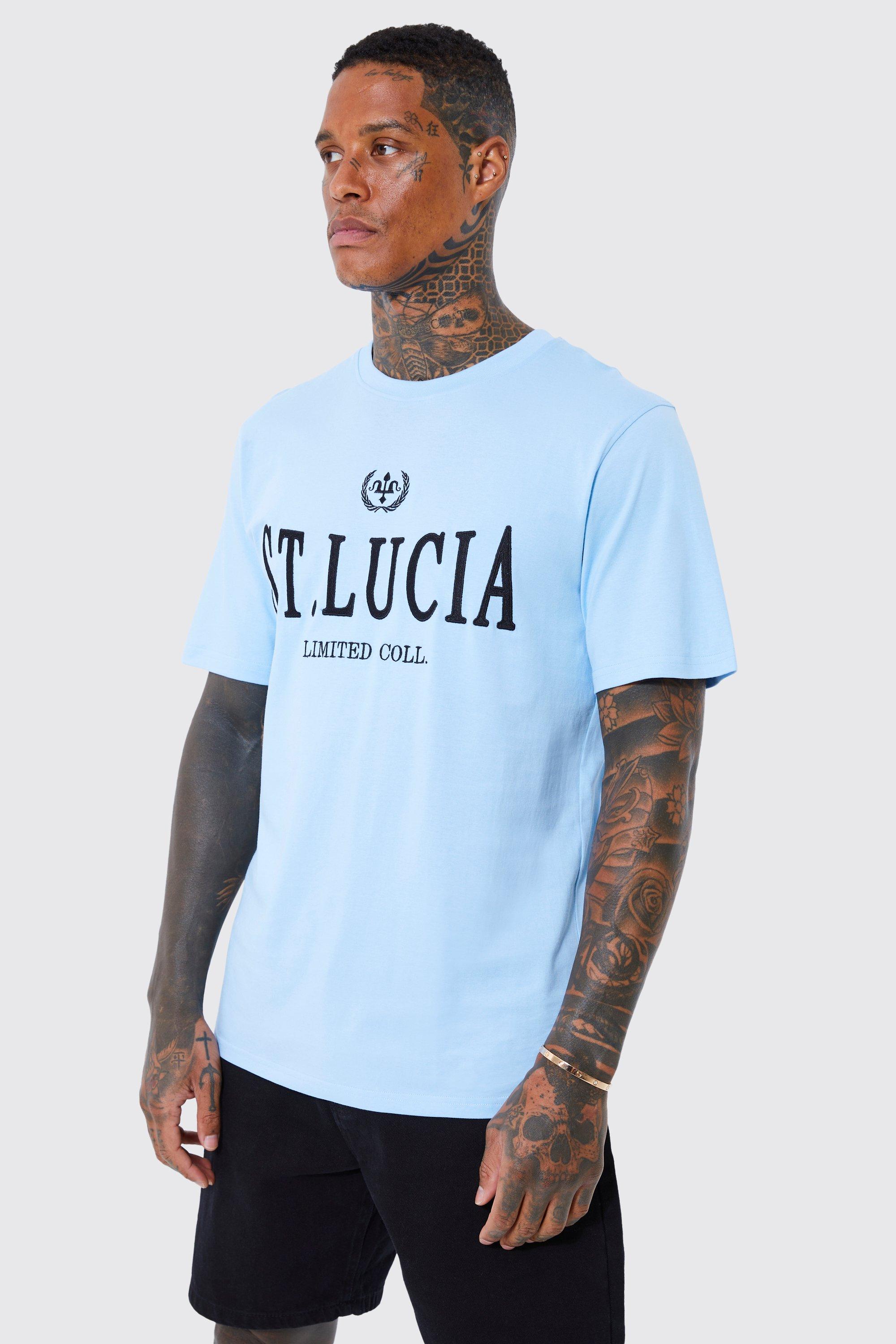 Mens Light Blue St Lucia Embroidered Badge T-shirt