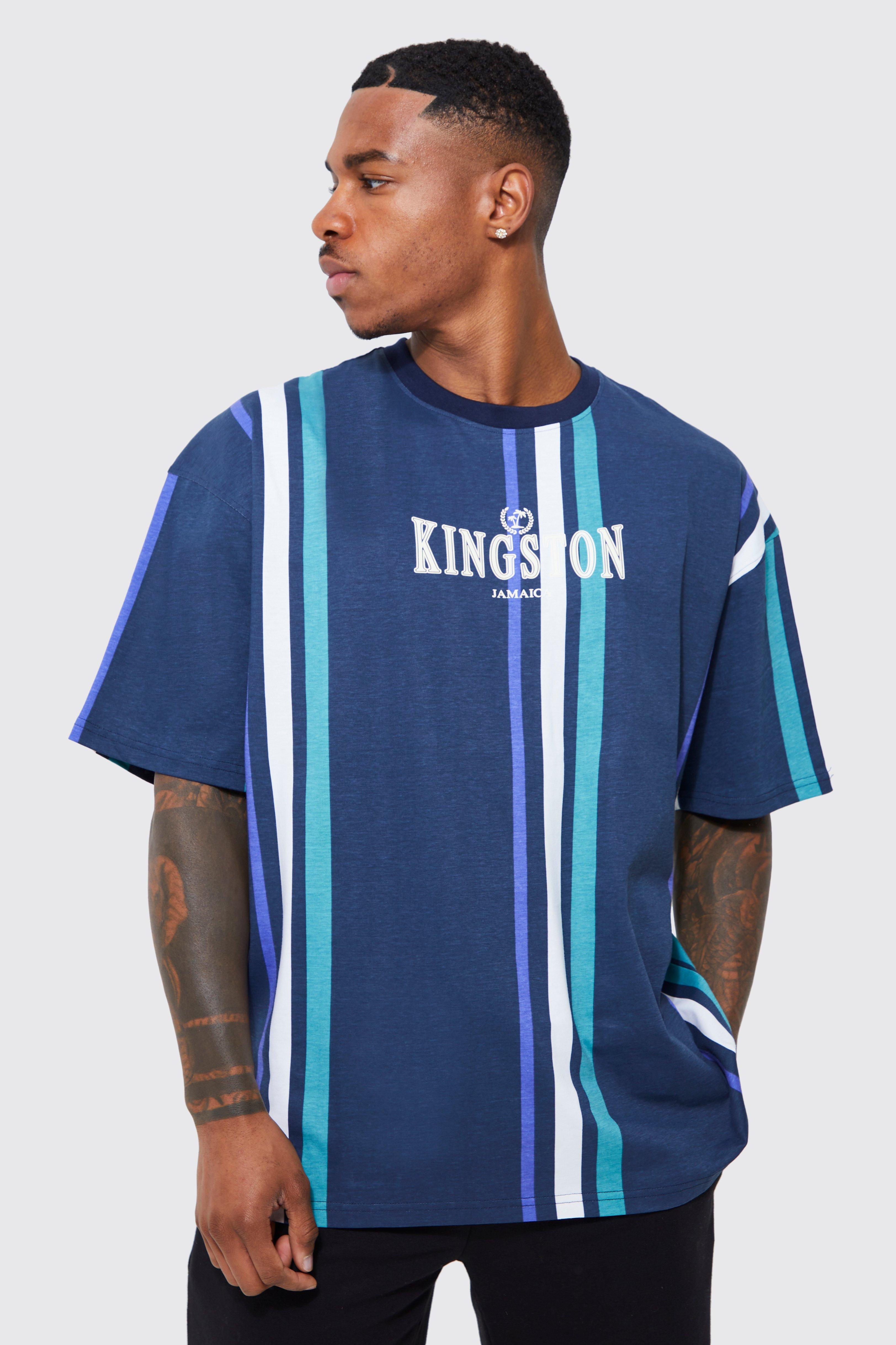 Men's Oversized Kingston Stripe T-Shirt - Navy - L, Navy