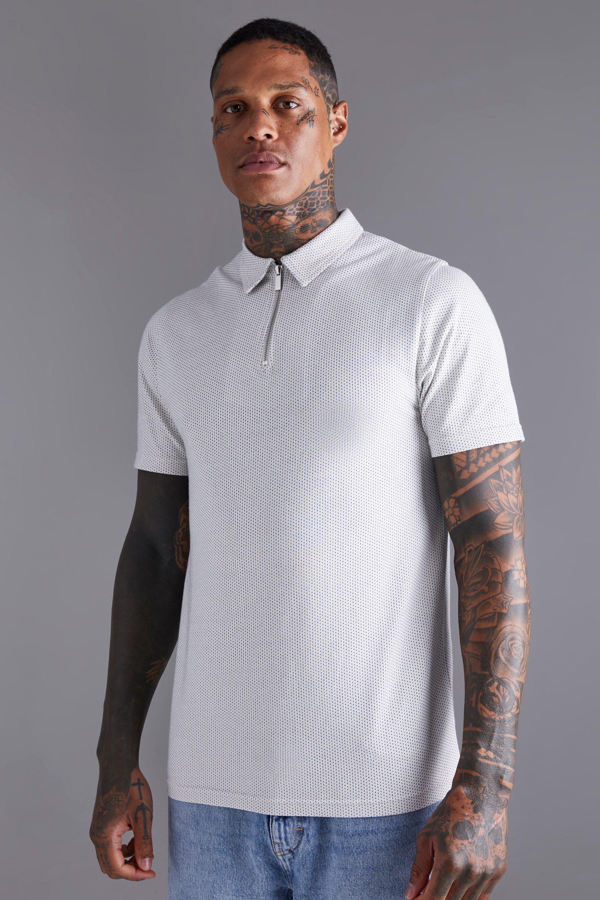 boohooMAN Collarless Slim Fit Zip Polo