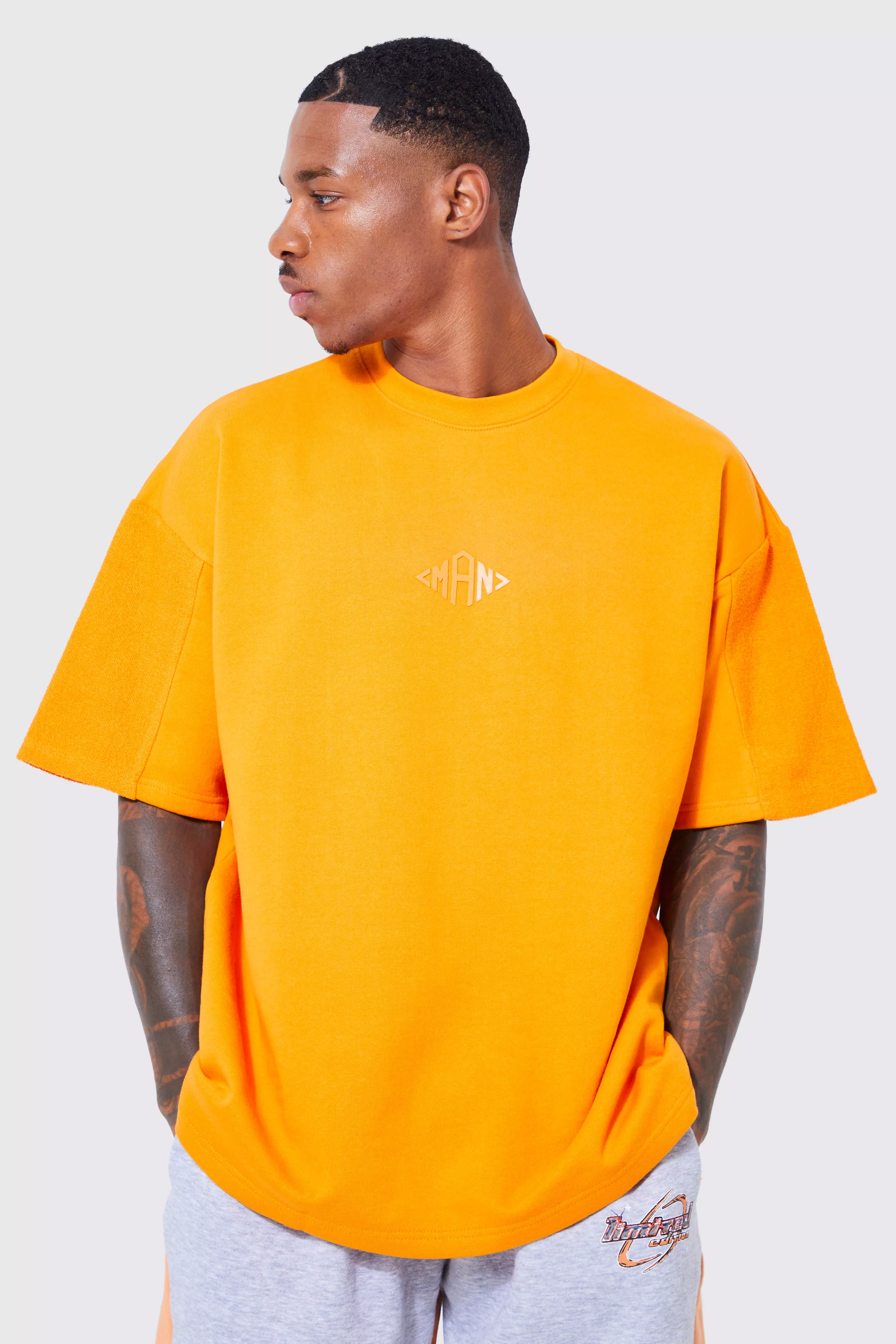 Oversized Silicone Print Panelled T shirt