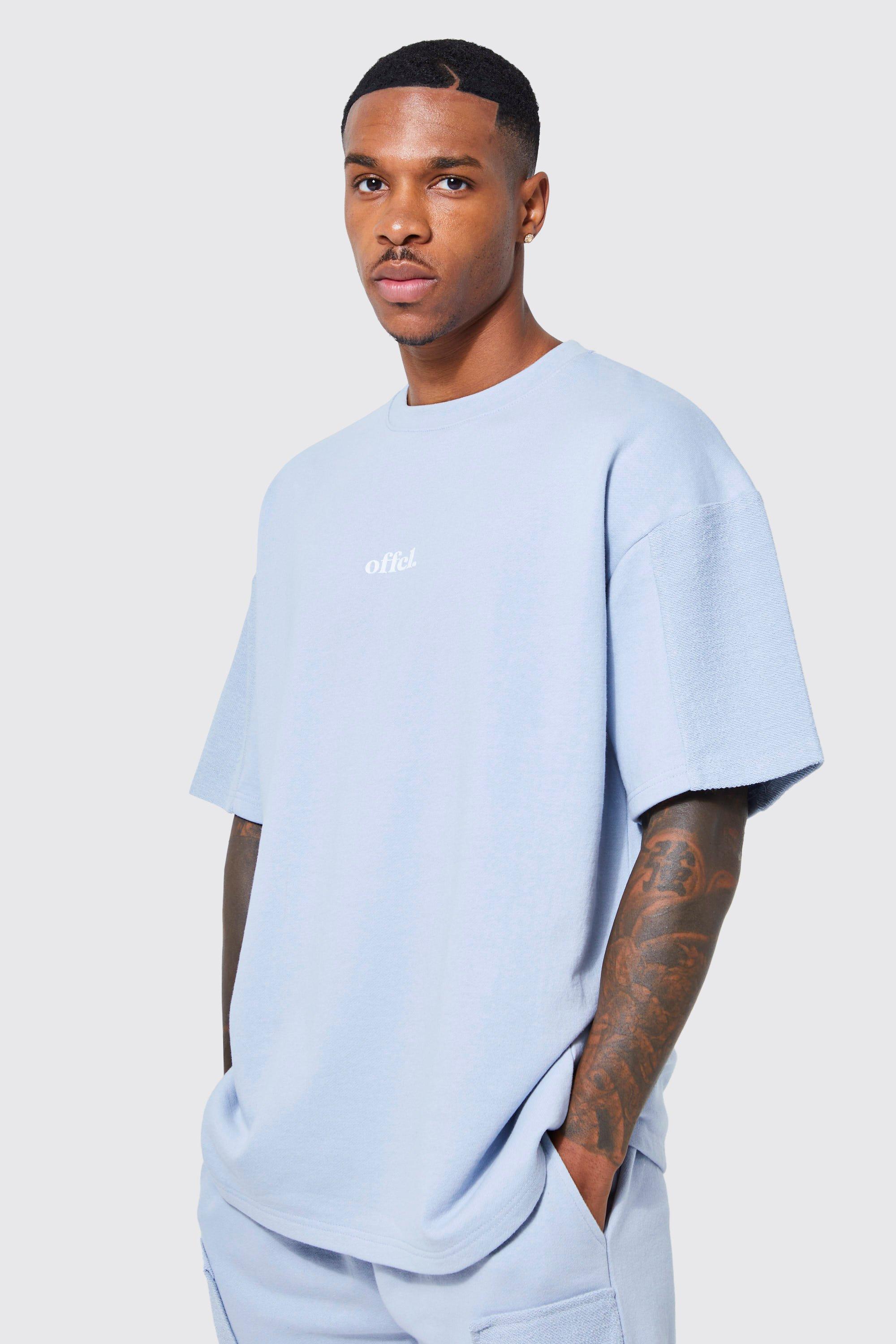 Image of T-shirt oversize con stampa in silicone e pannelli, Azzurro