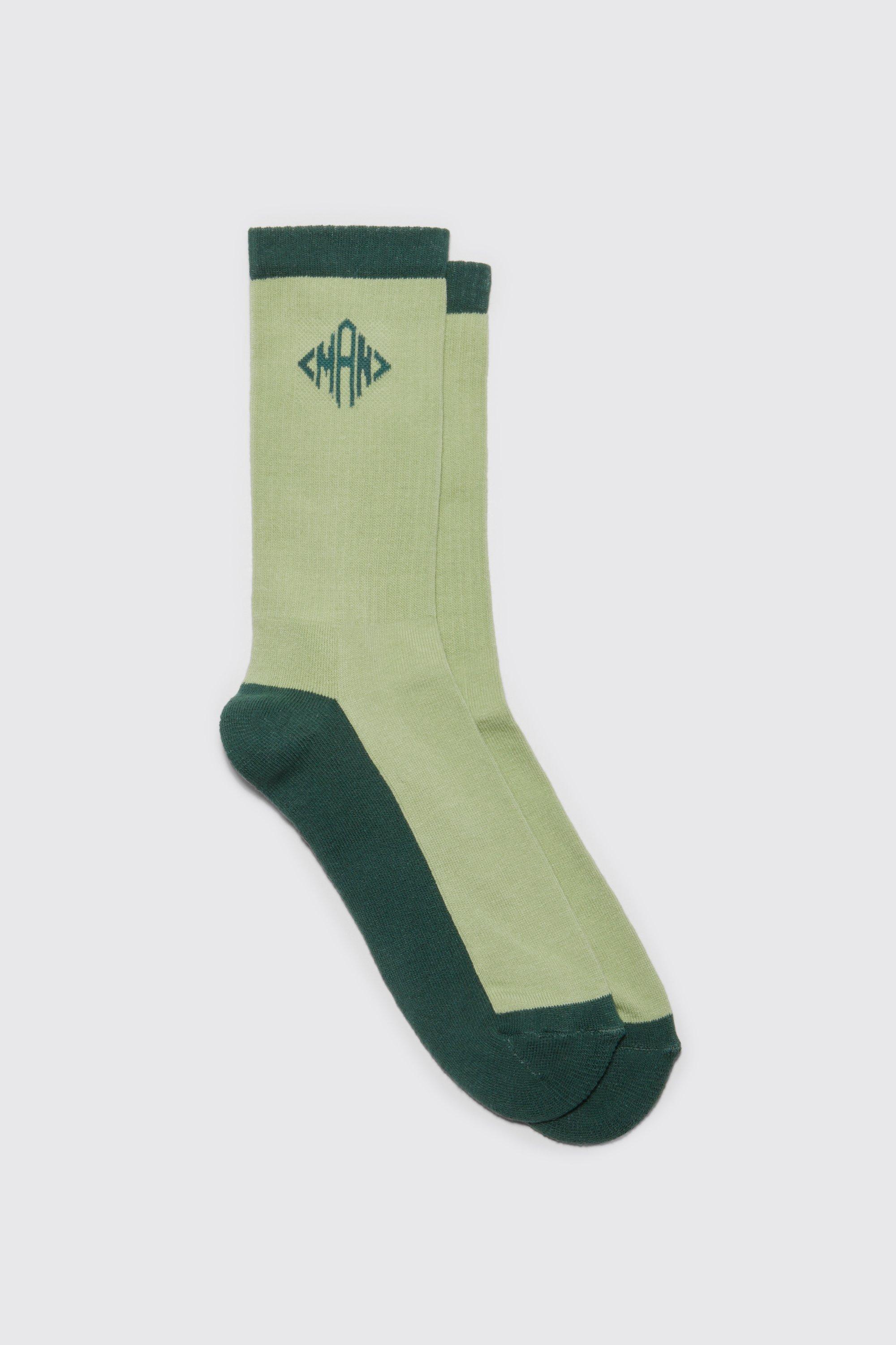 Mens Green Man Colour Block Sports Socks, Green