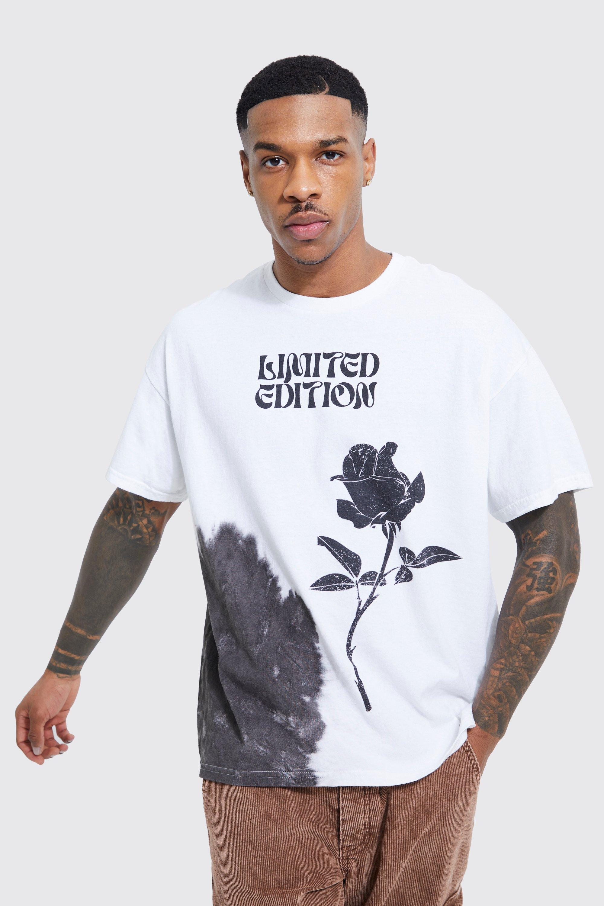 Mens White Oversized Smoke Rose Grphic T-shirt, White