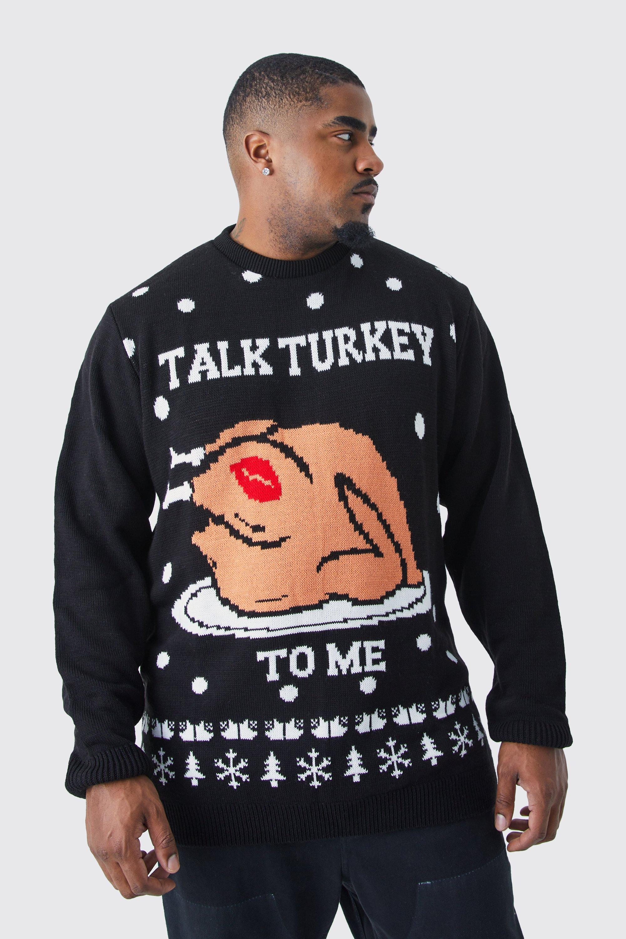 Mens Black Plus Talk Turkey To Me Christmas Jumper, Black