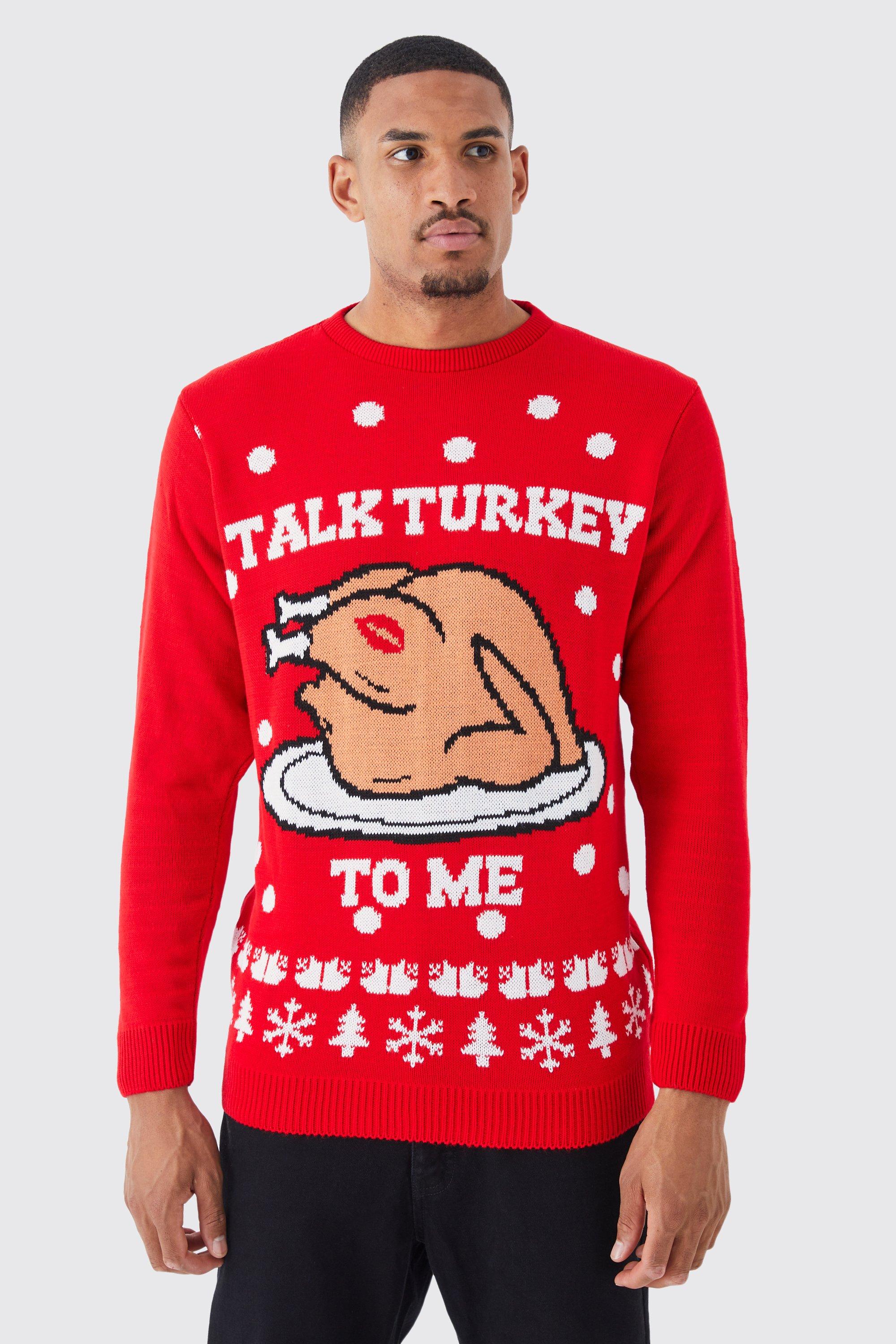 Maglione natalizio Tall con slogan Talk Turkey To Me, Rosso