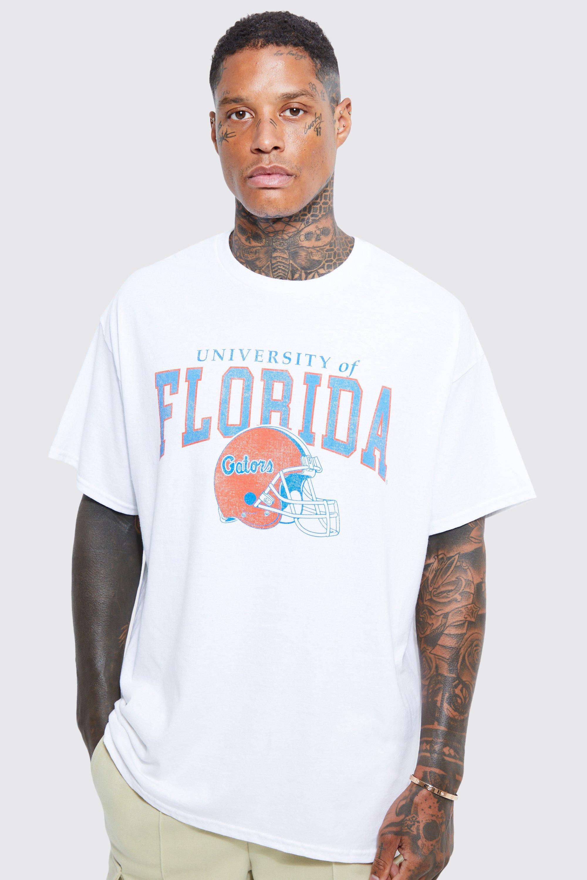 Mens White Oversized Florida License T-shirt, White