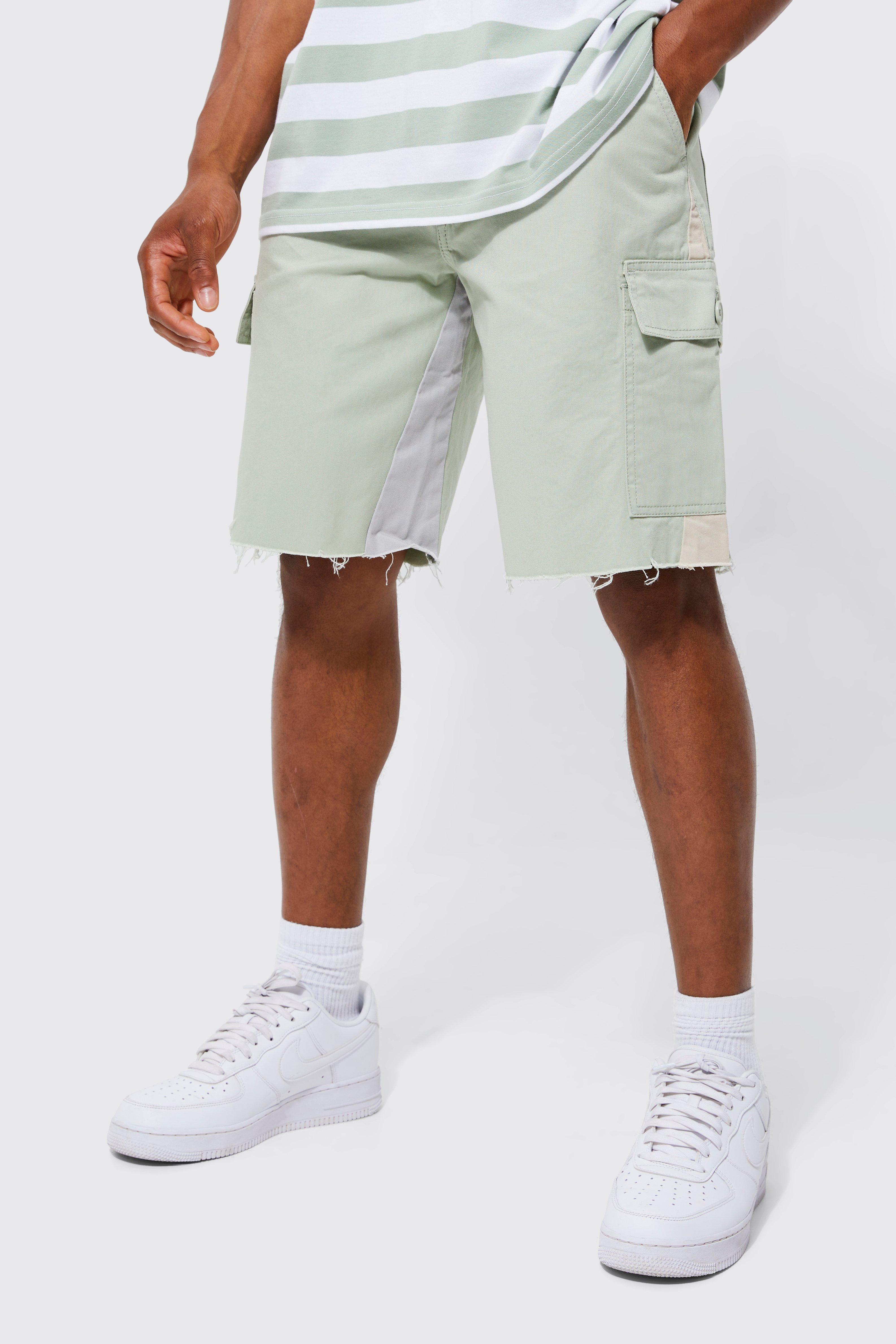 Mens Green Fixed Waist Relaxed Gusset Cargo Short, Green