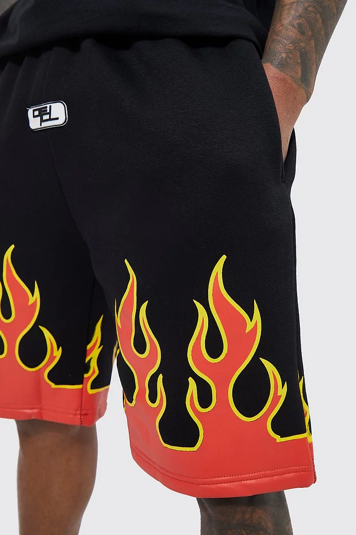Loose Flame Hem Sweat Shorts