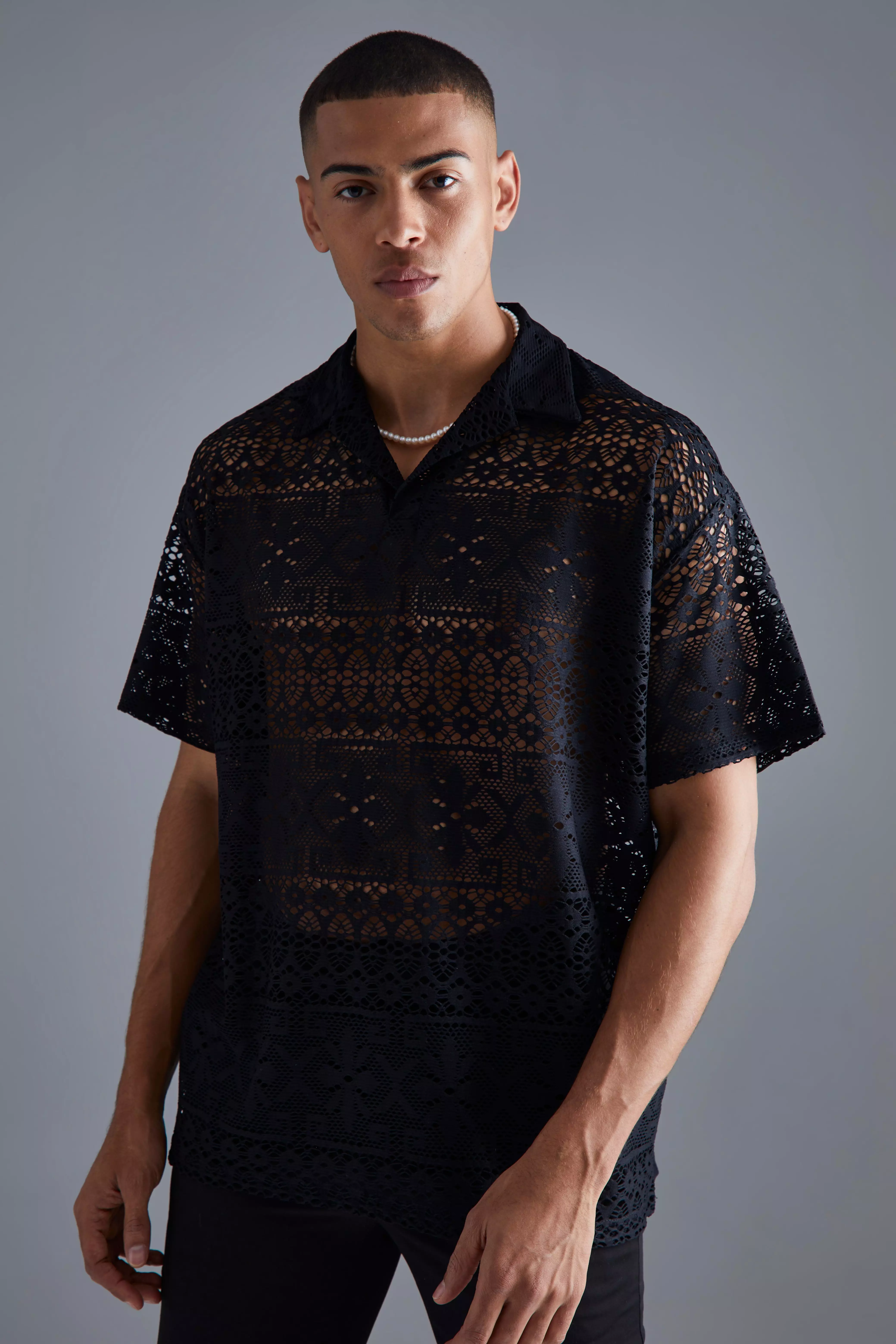 Oversized Lace Revere Polo | boohooMAN USA