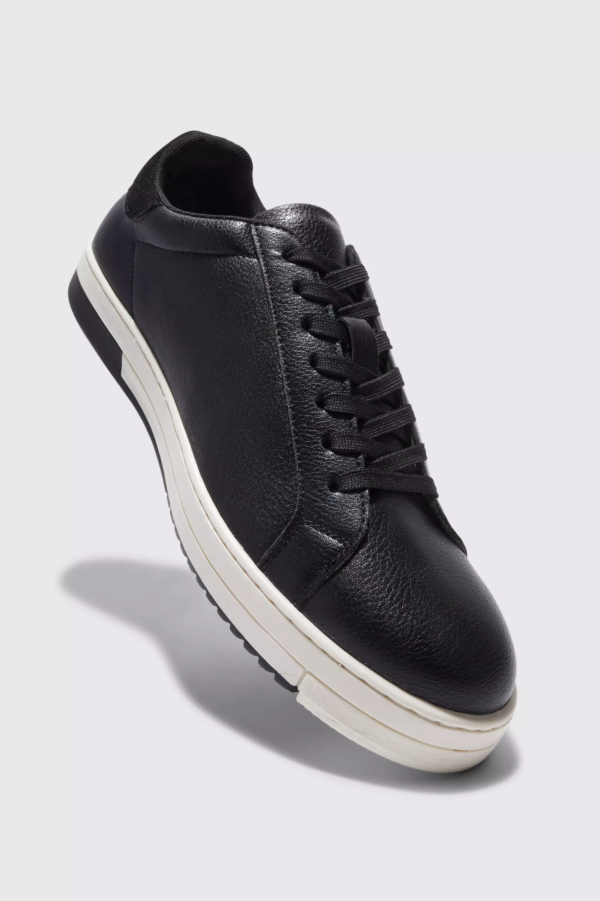 Mens smart cheap black leather trainers