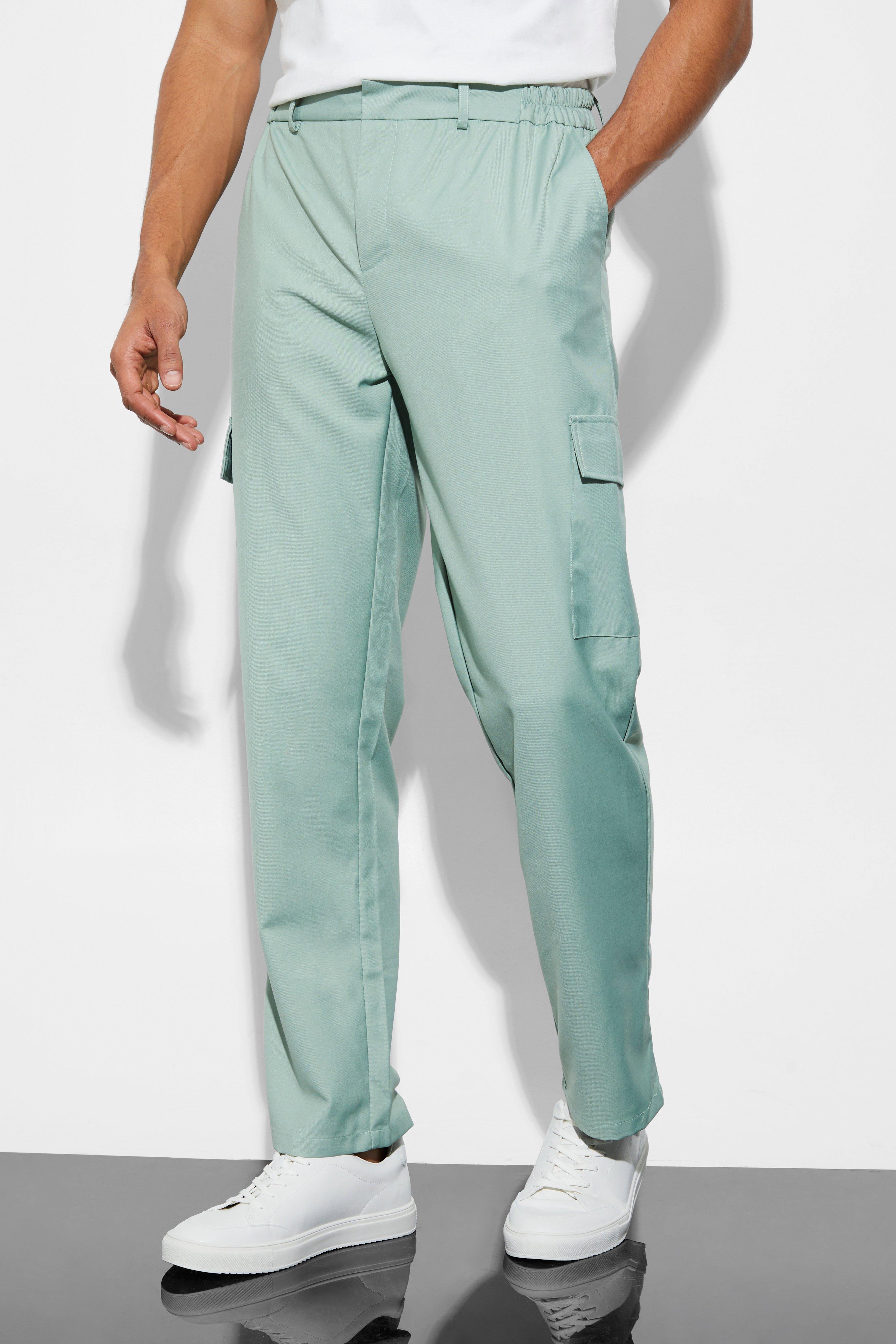 pantalon de costume cargo droit à taille élastique homme - vert - 32r, vert