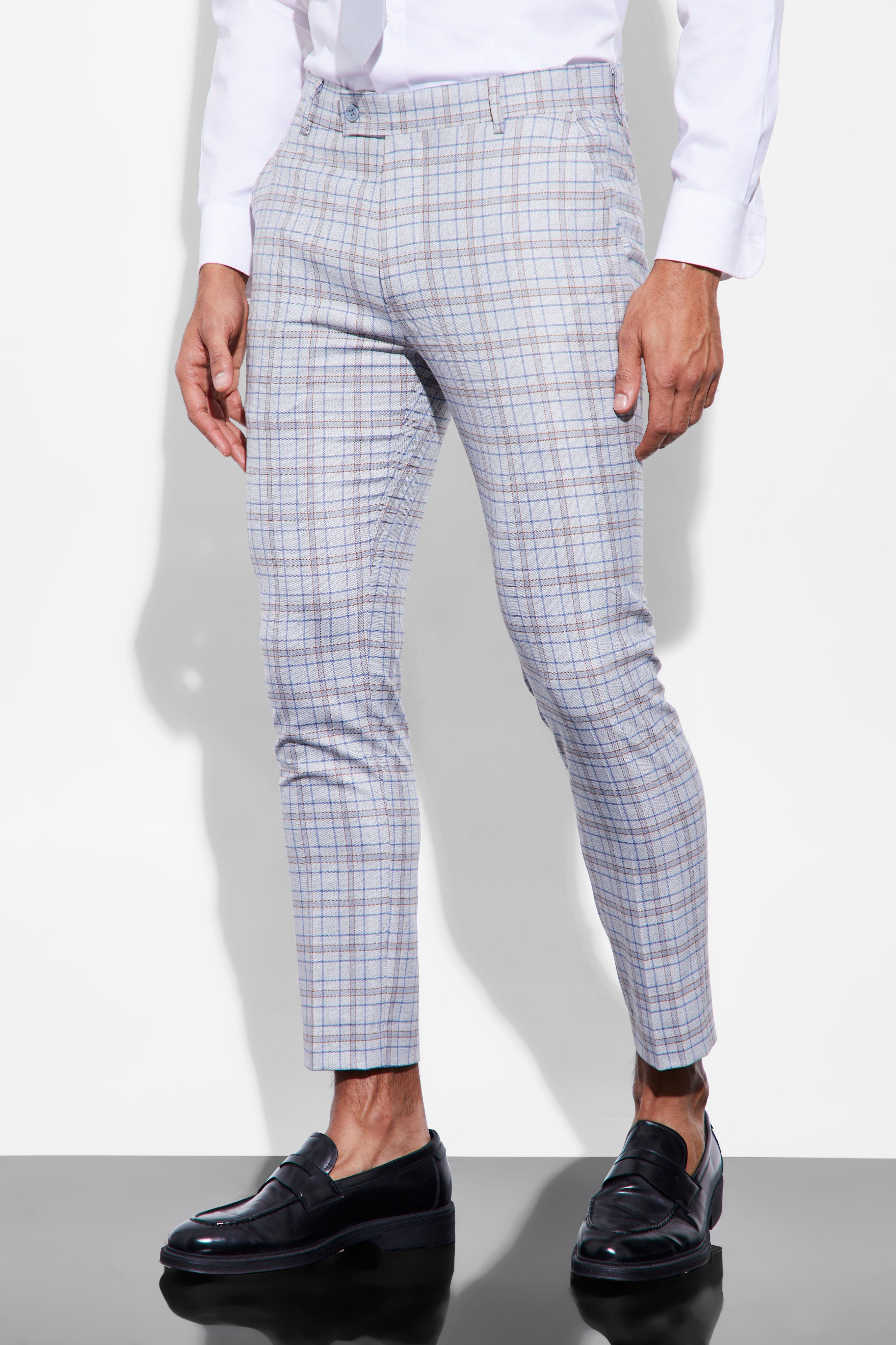 pantalon de costume court à carreaux homme - gris - 28r, gris