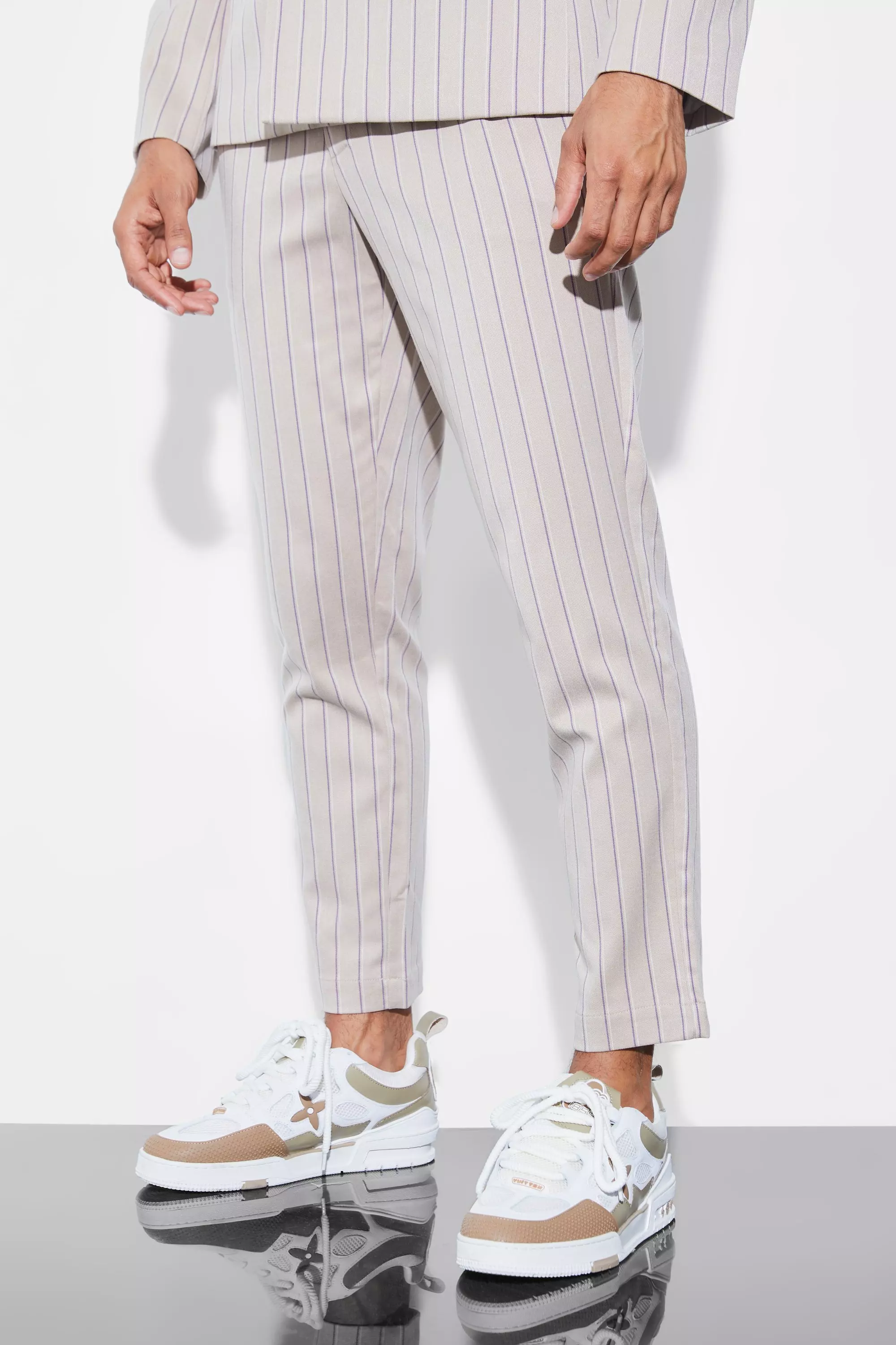 Mens cropped pinstripe trousers sale